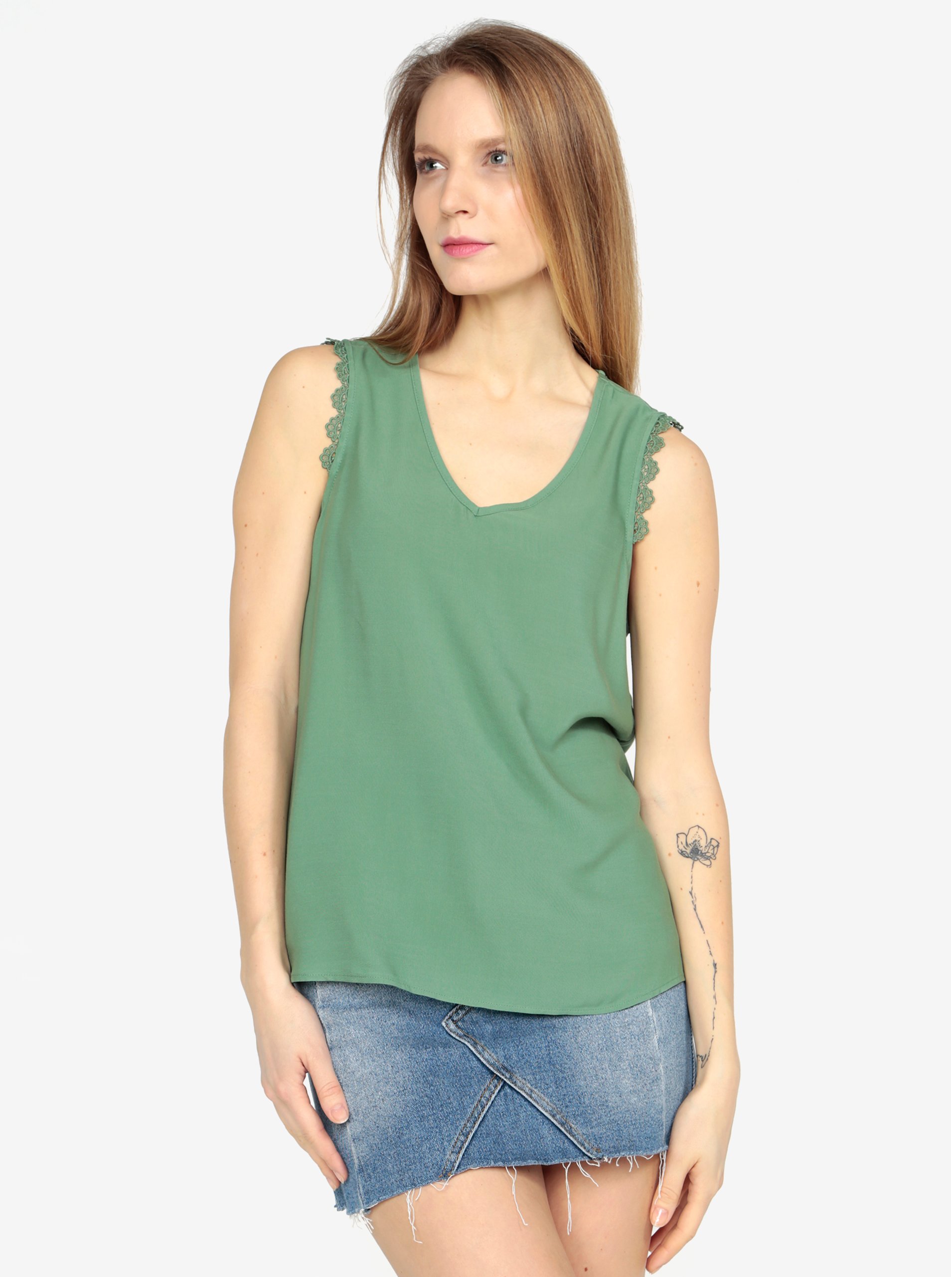 Zelená halenka s krajkou VERO MODA Lacey