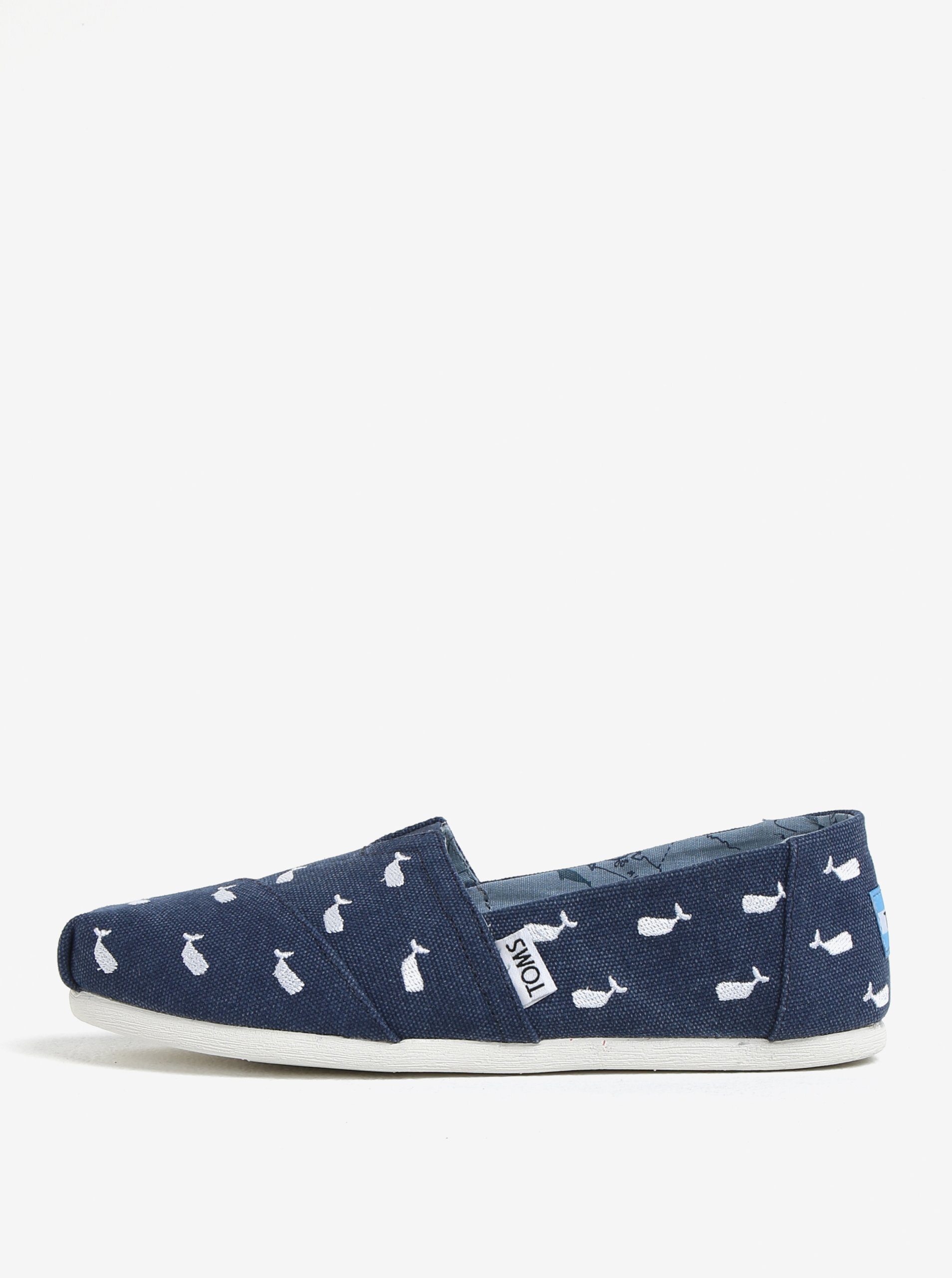 Tmavě modré dámské slip on s motivem velryb TOMS