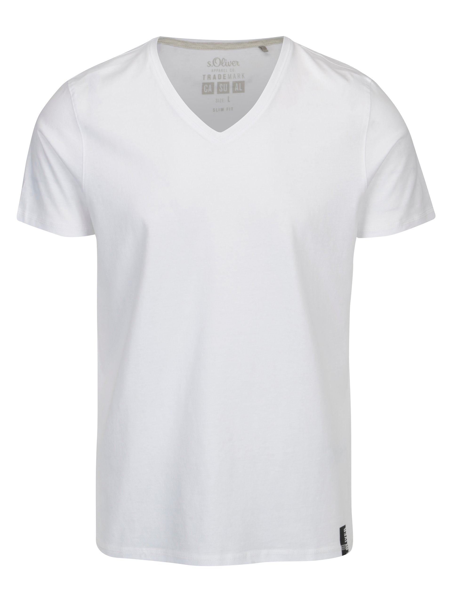 Bílé pánské slim fit tričko s véčkovým výstřihem s.Oliver