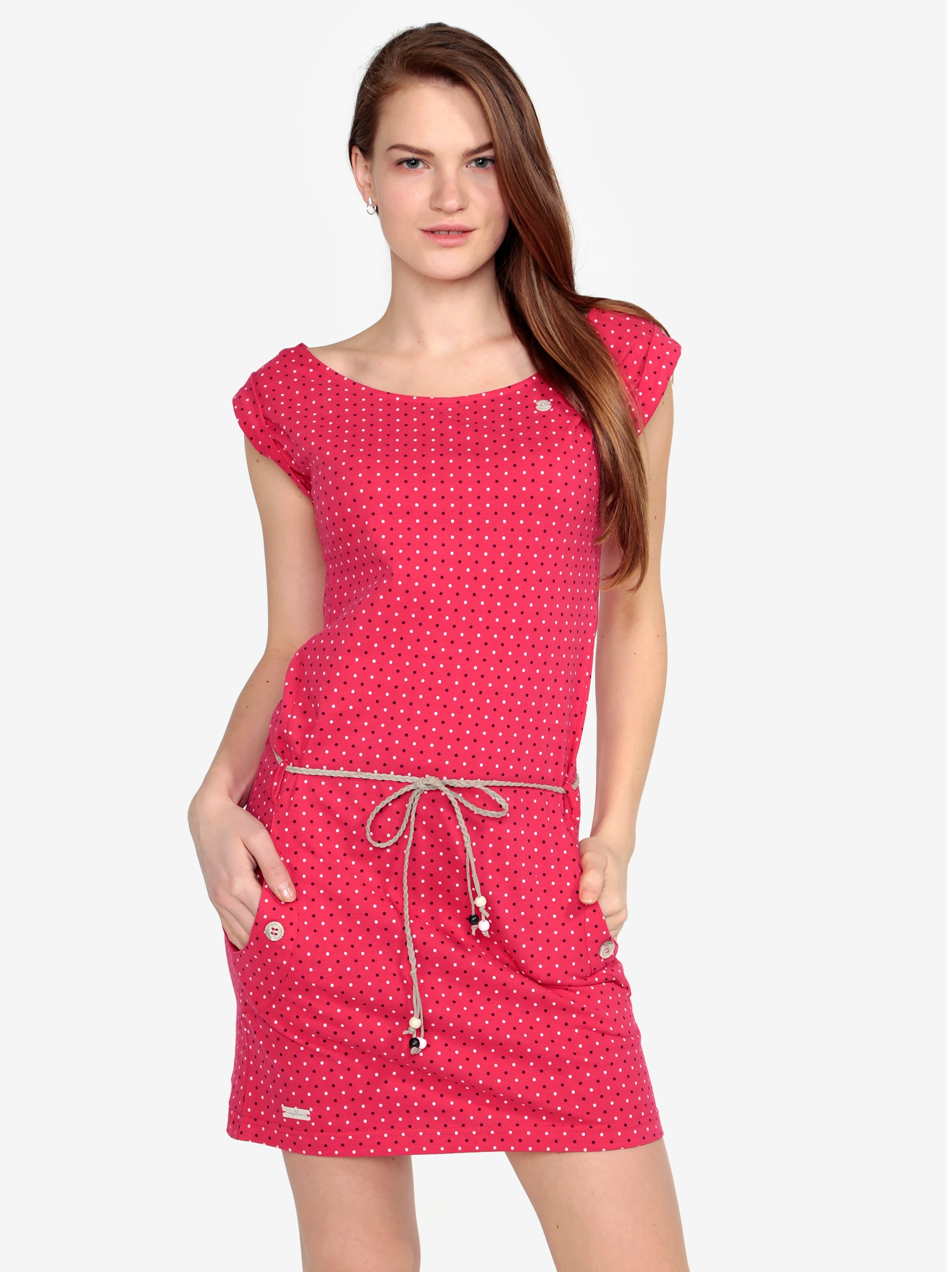 Růžové puntíkované šaty s páskem Ragwear Tag Dots