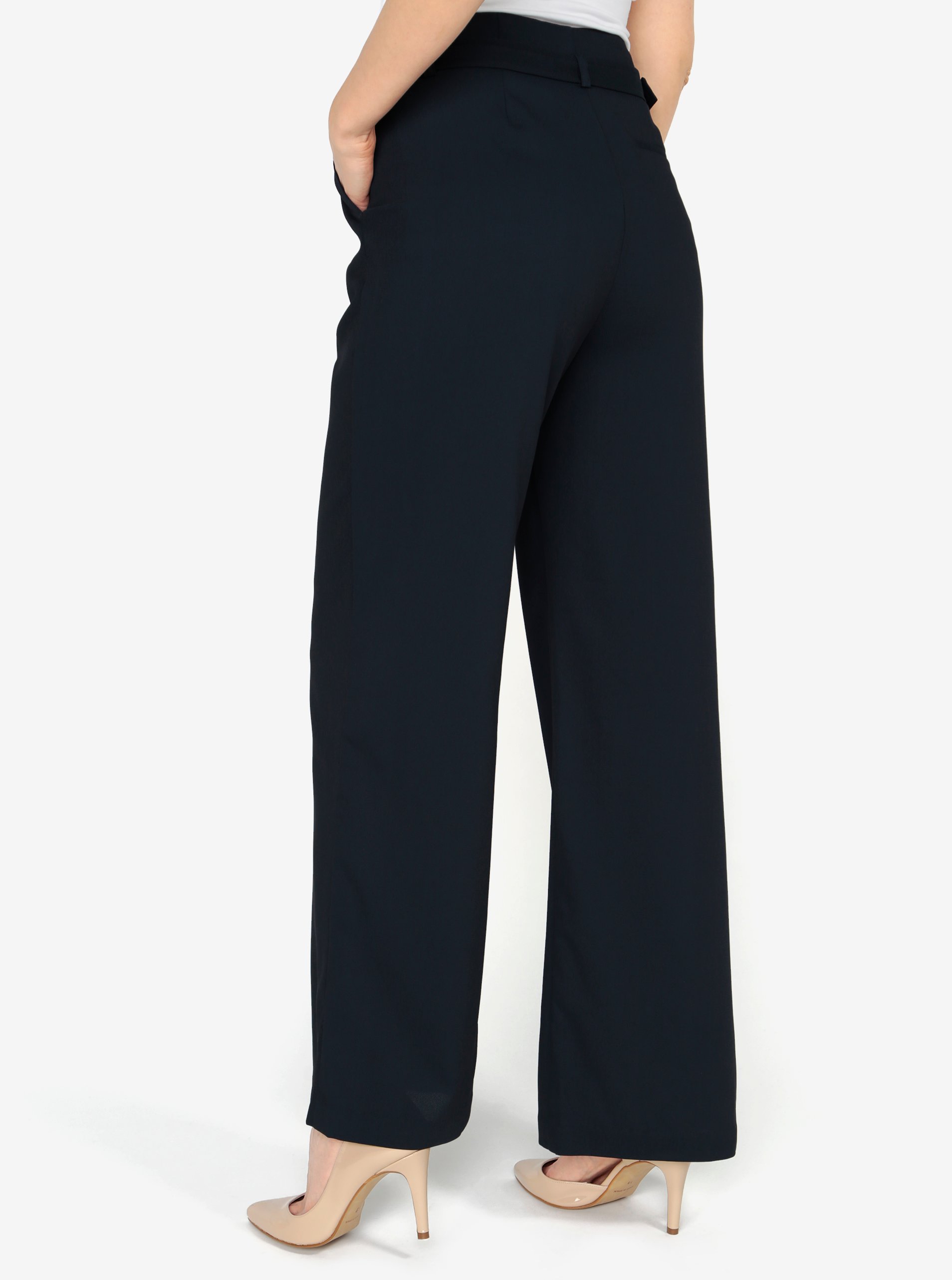 Tmave Modre Volne Kalhoty S Vysokym Pasem A Paskem Vero Moda Emmy