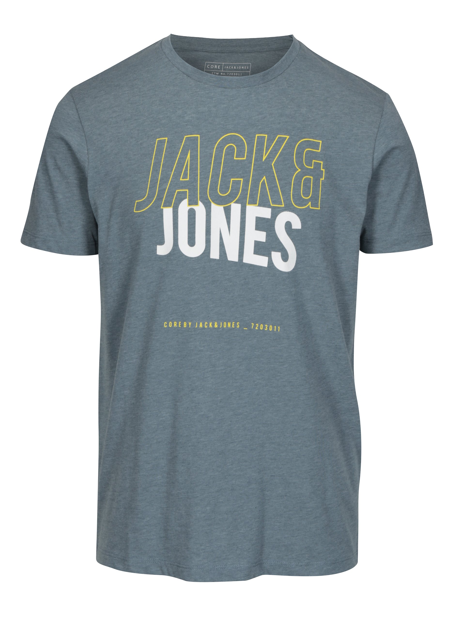 Šedomodré slim fit tričko s potiskem Jack & Jones Booster