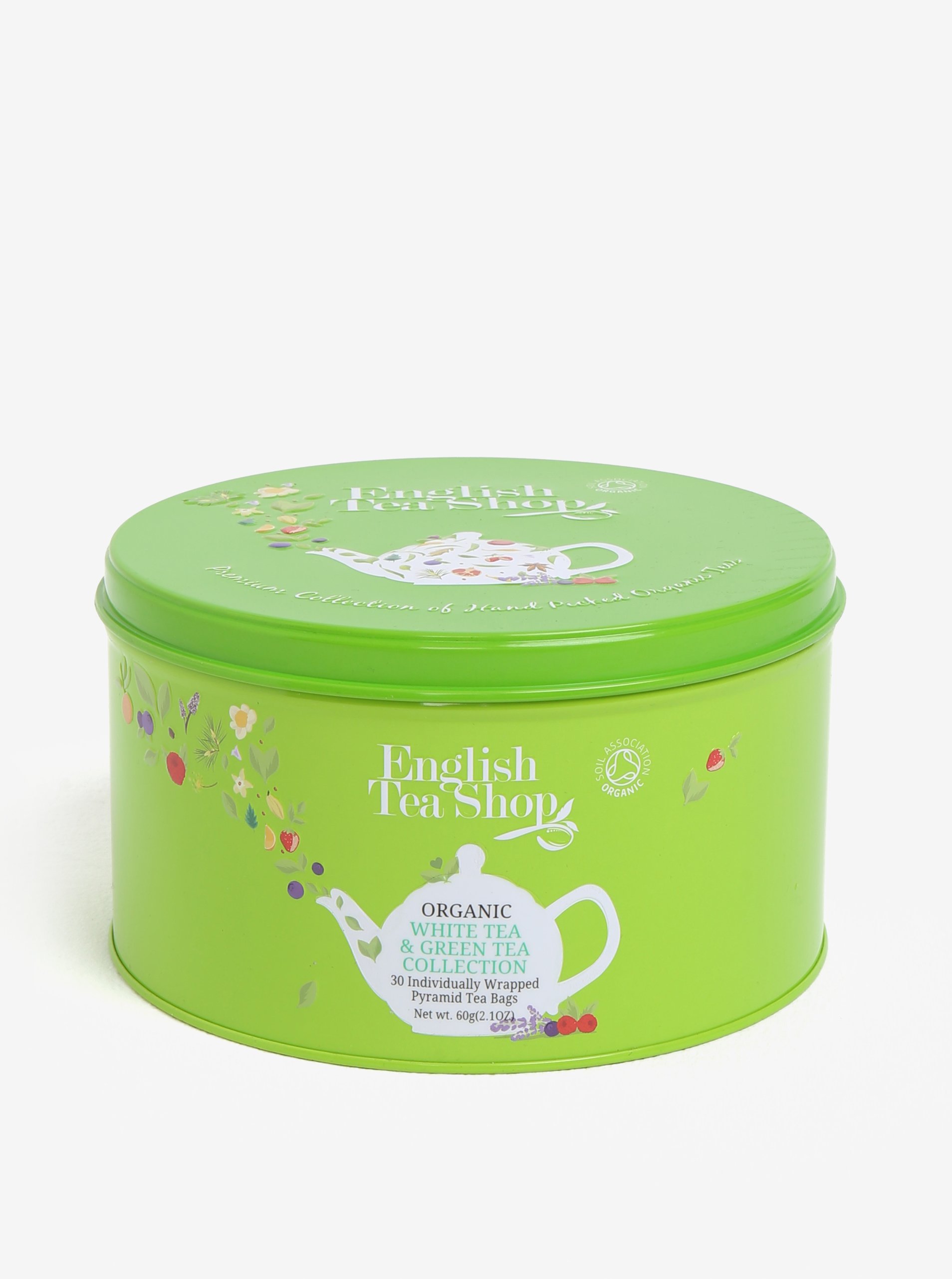 Zelená dárková plechovka zeleného a bílého čaje English Tea Shop