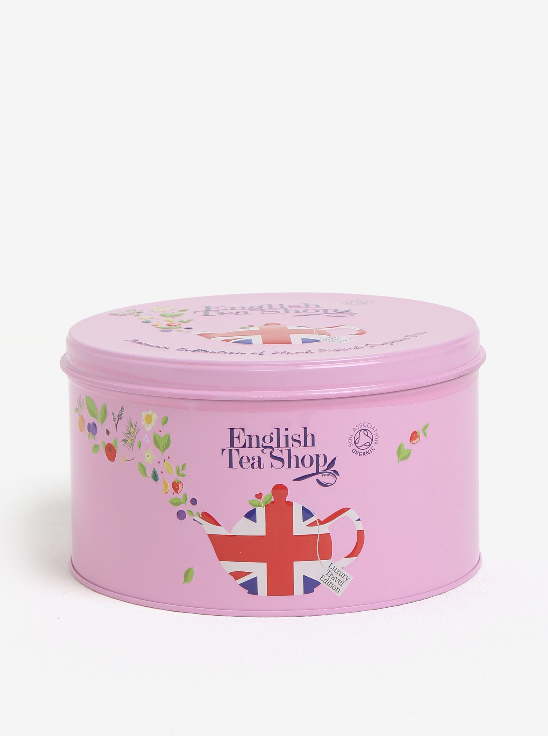 Růžová dárková plechovka klasického čaje English Tea Shop Union Jack
