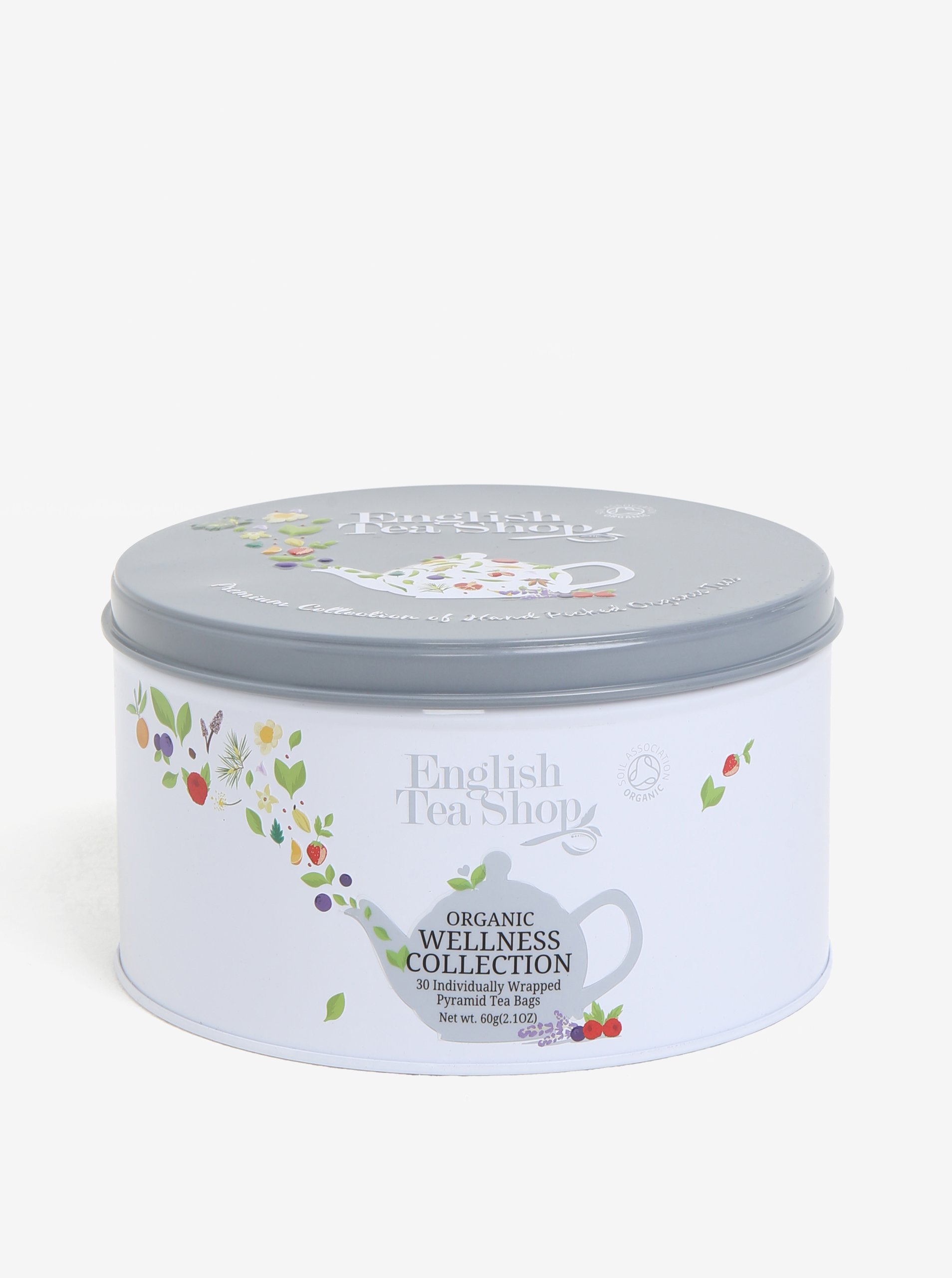 Šedá dárková plechovka wellness čaje English Tea Shop Wellness