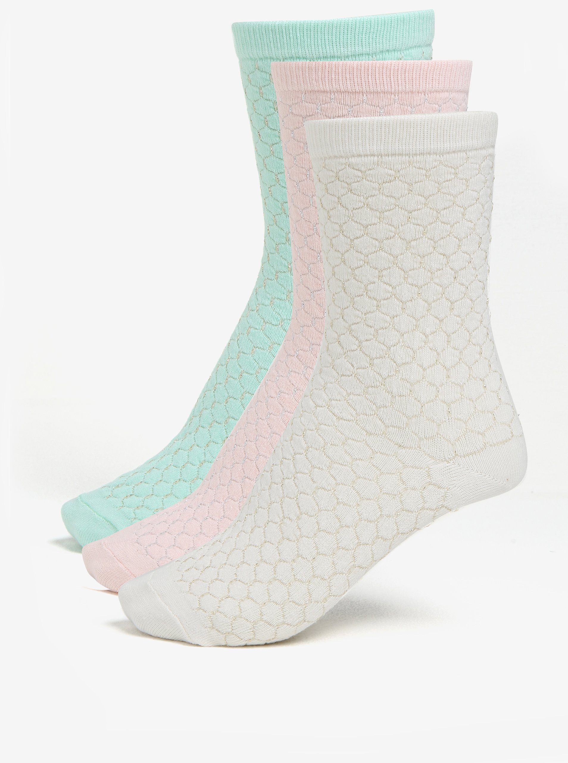 Sada tří párů ponožek v mentolové, růžové a krémové barvě Oasis Quilted