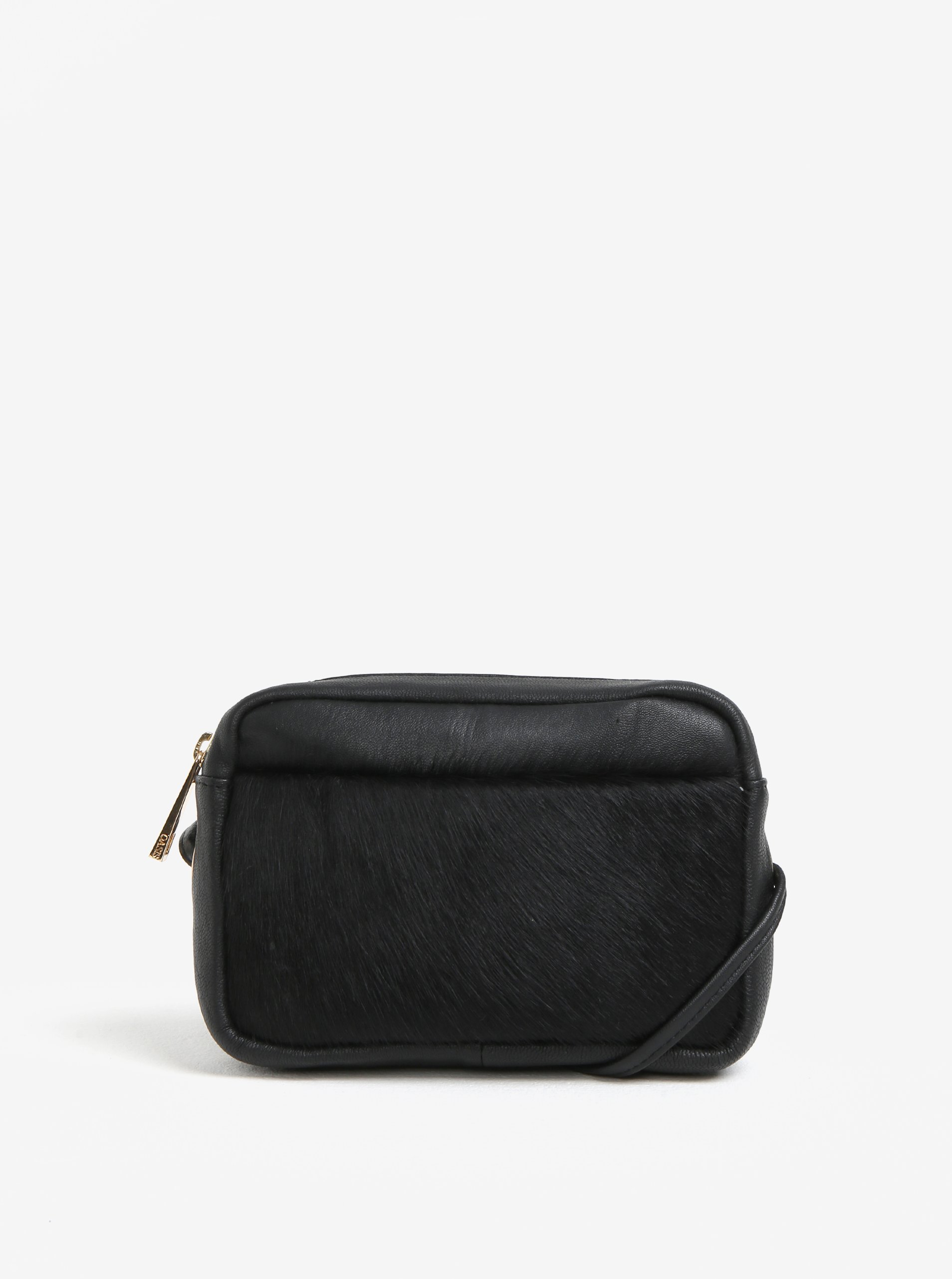 Černá kožená crossbody kabelka s imitací zvířecí srsti Oasis Camera