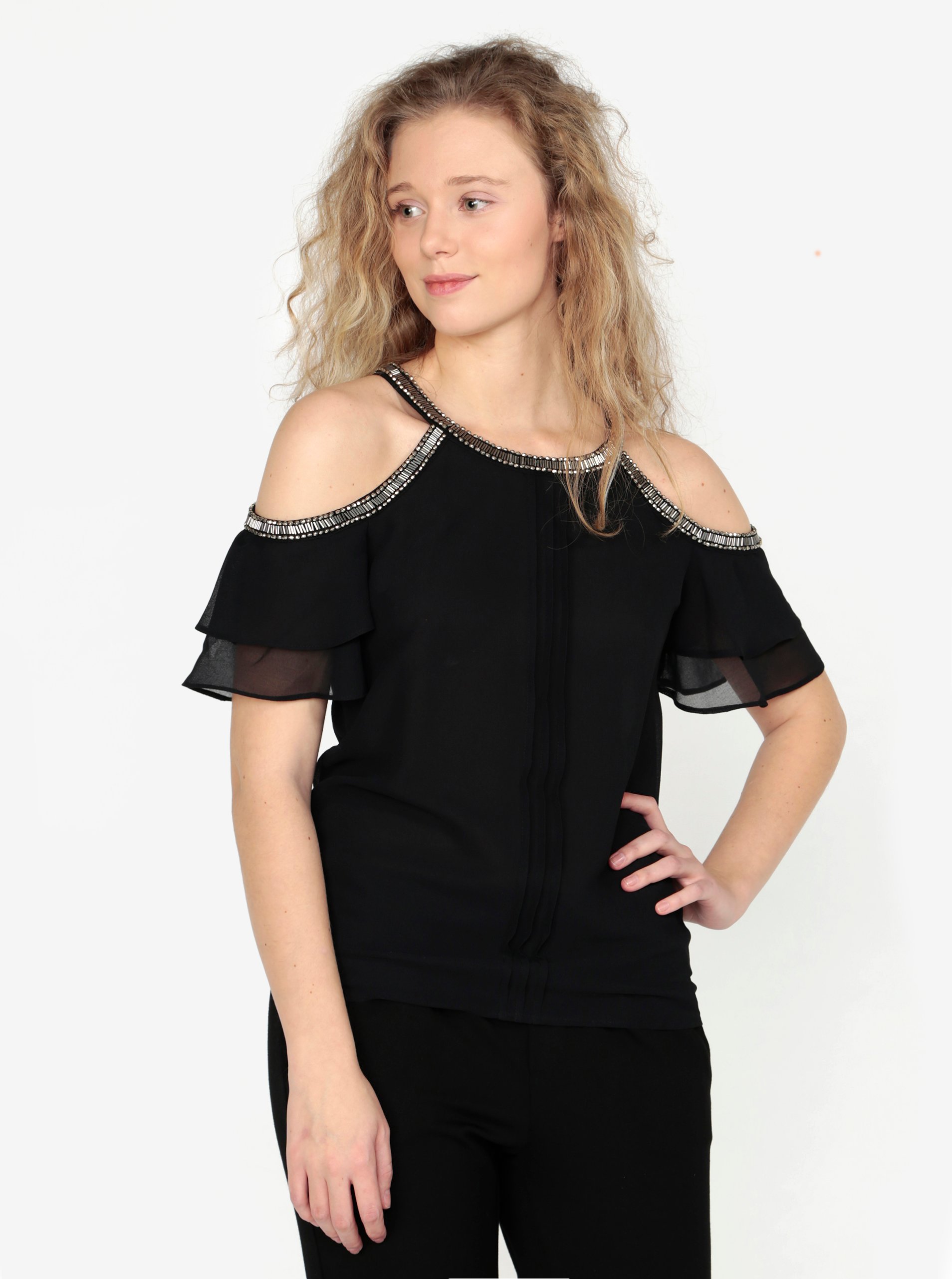 Černý top s korálkovými detaily Oasis Cami