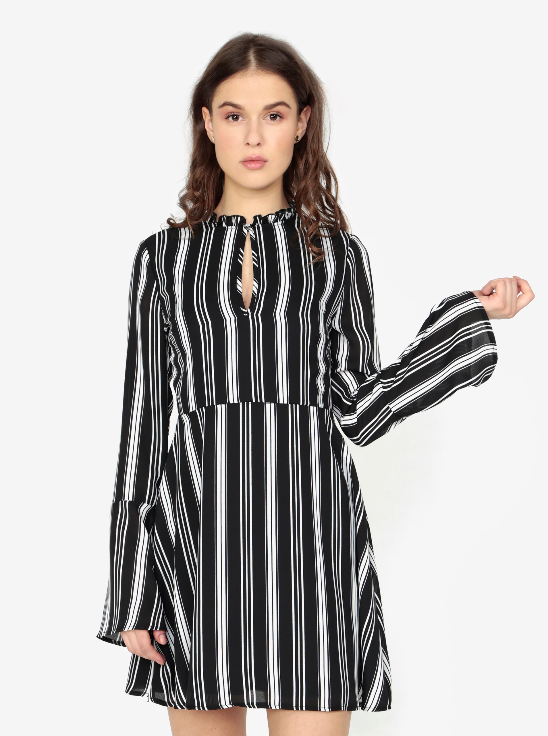 Černé pruhované šaty s dlouhým rukávem MISSGUIDED