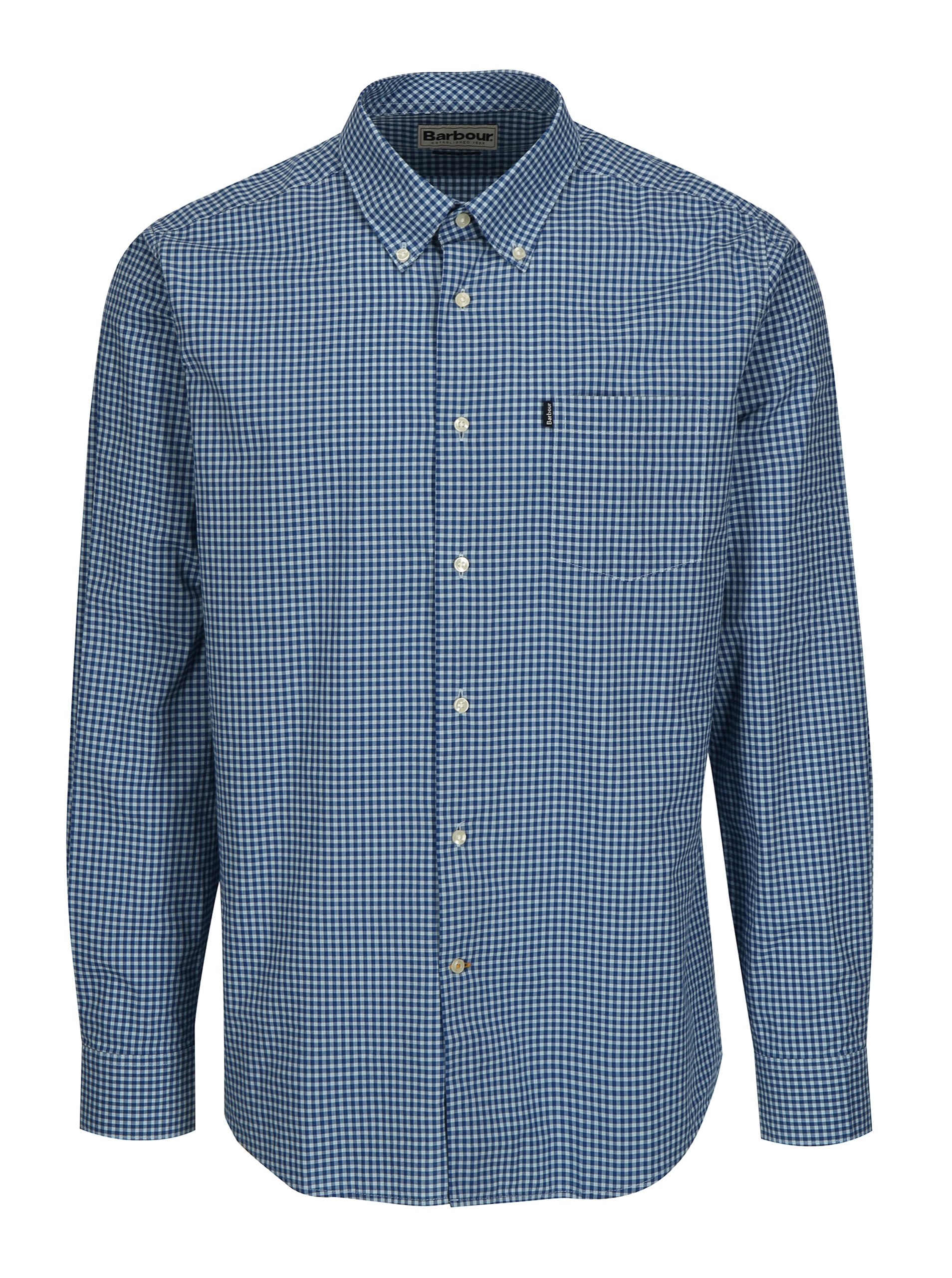 Modrá kostkovaná tailored fit košile Barbour Leonard