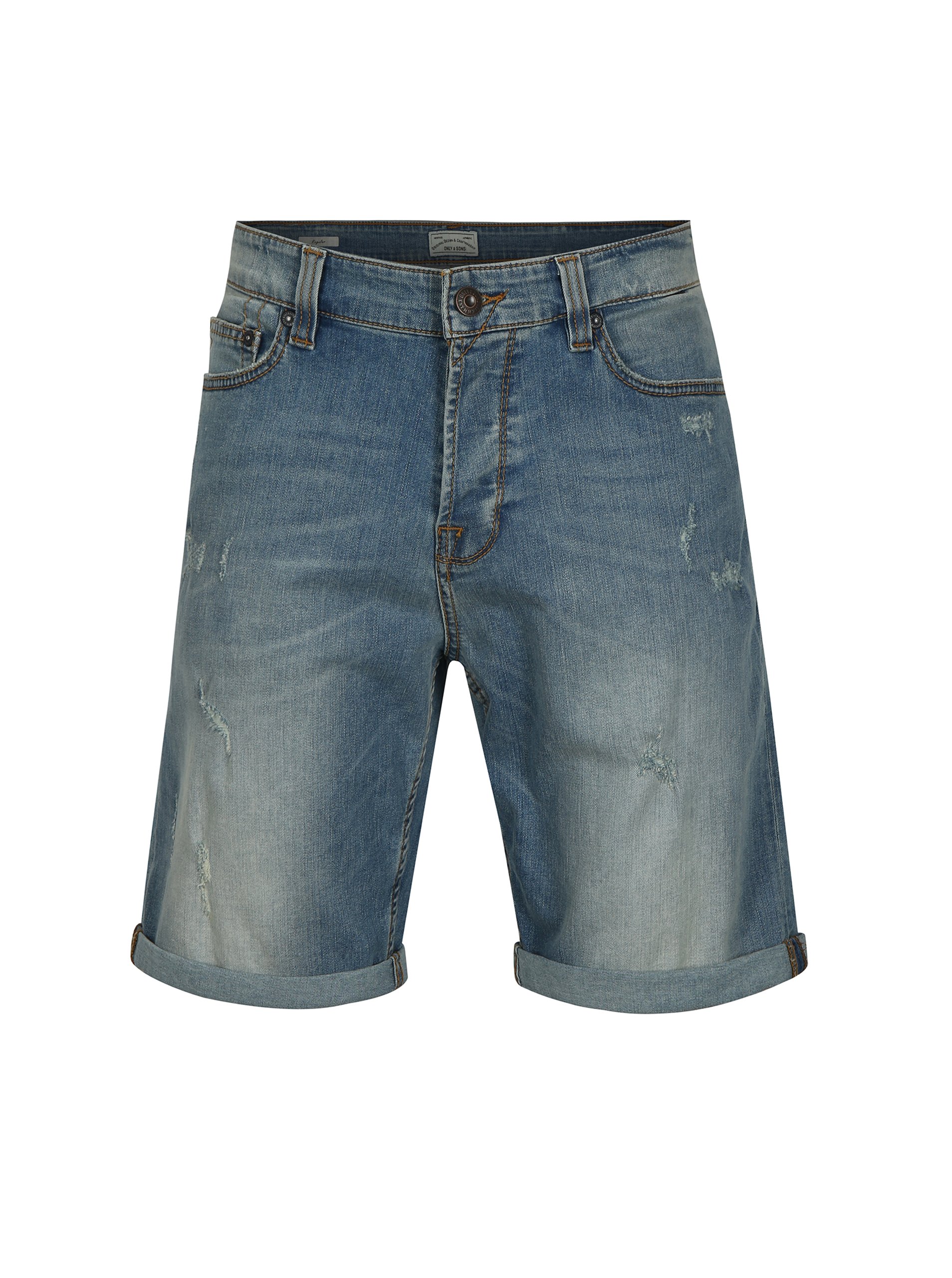 Světle modré džínové kraťasy s potrhaným efektem ONLY & SONS Ply