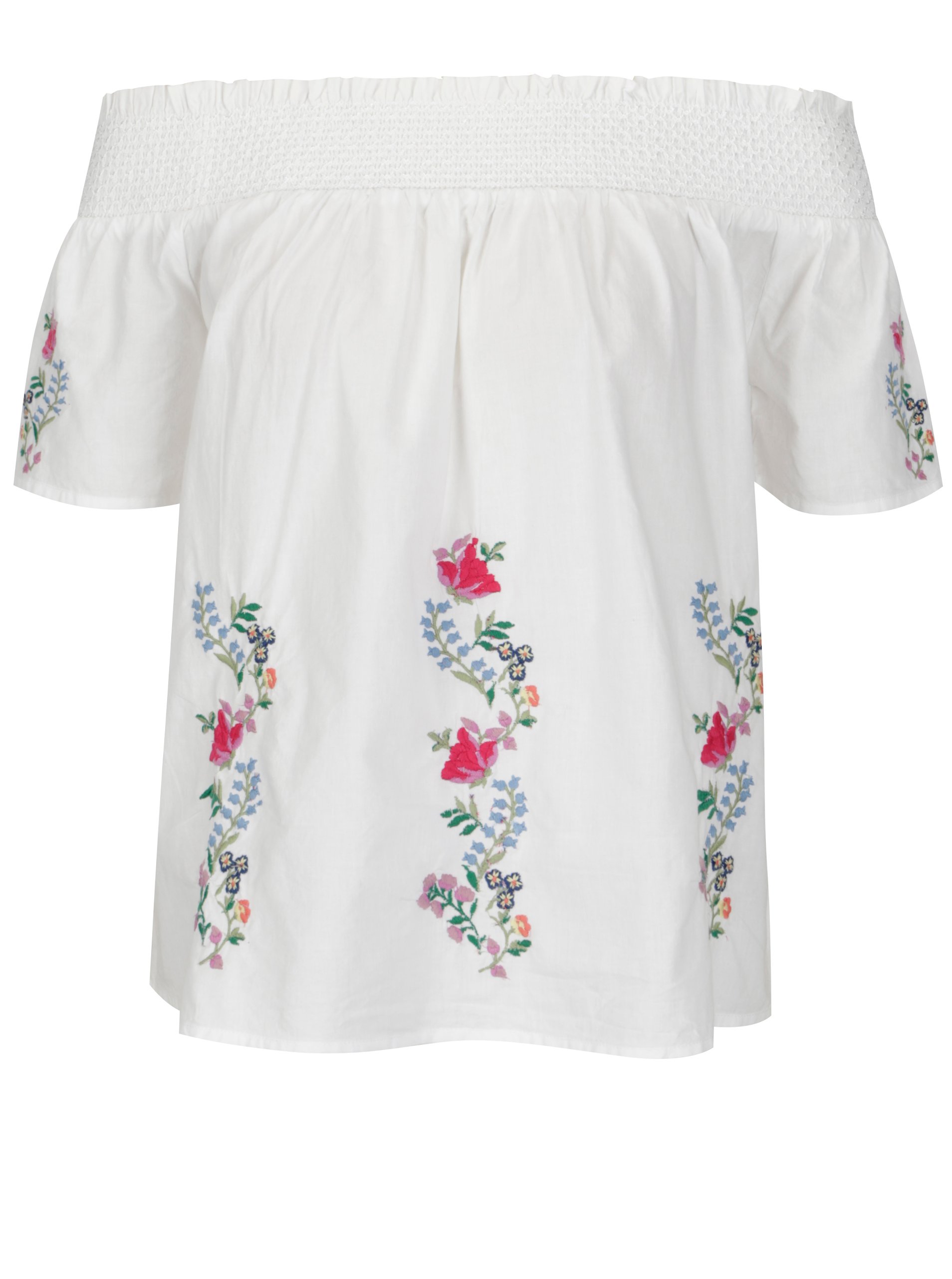 Bílá halenka s odhalenými rameny a výšivkou Dorothy Perkins