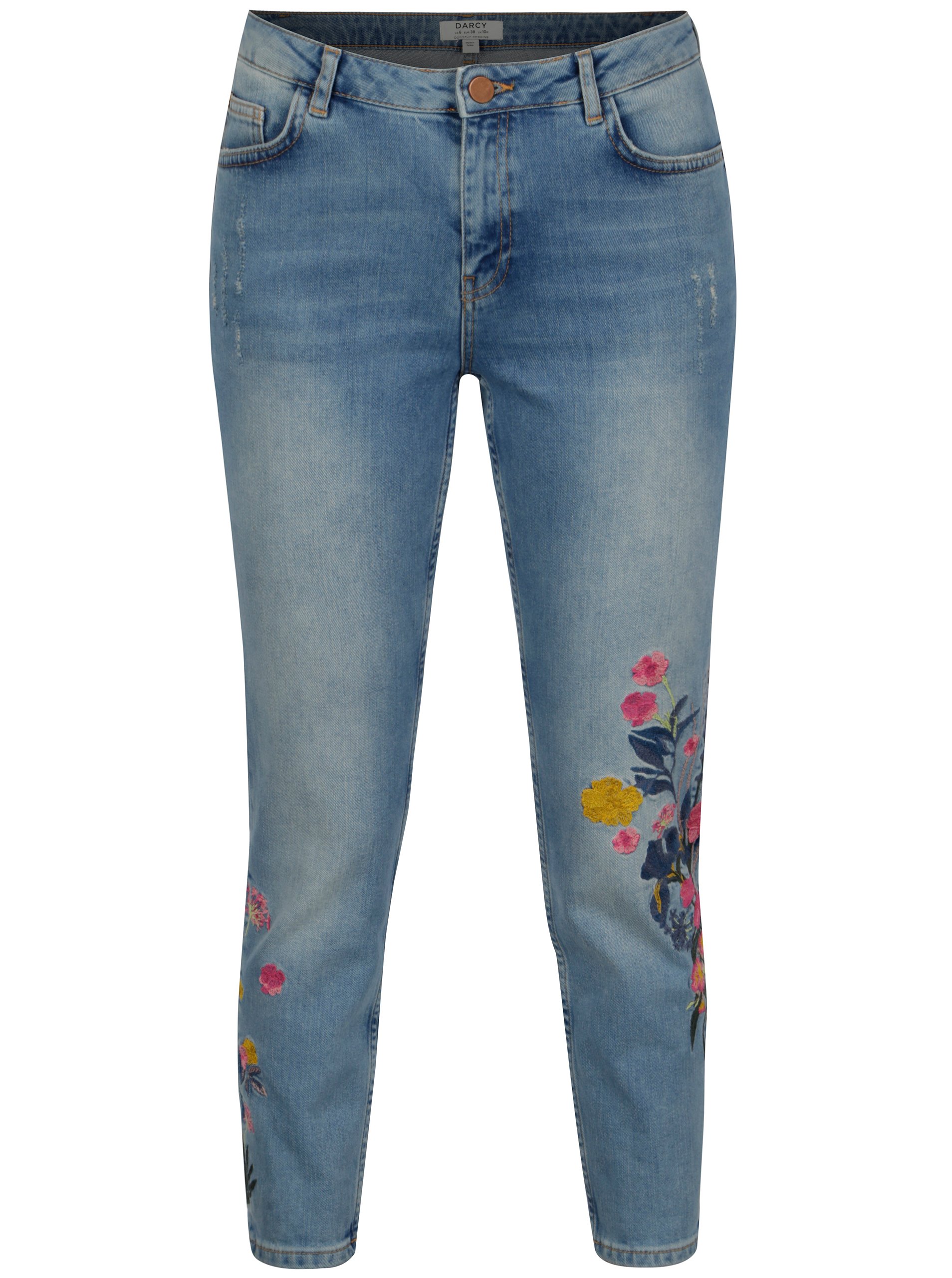 Modré skinny zrkácené džíny s výšivkou Dorothy Perkins