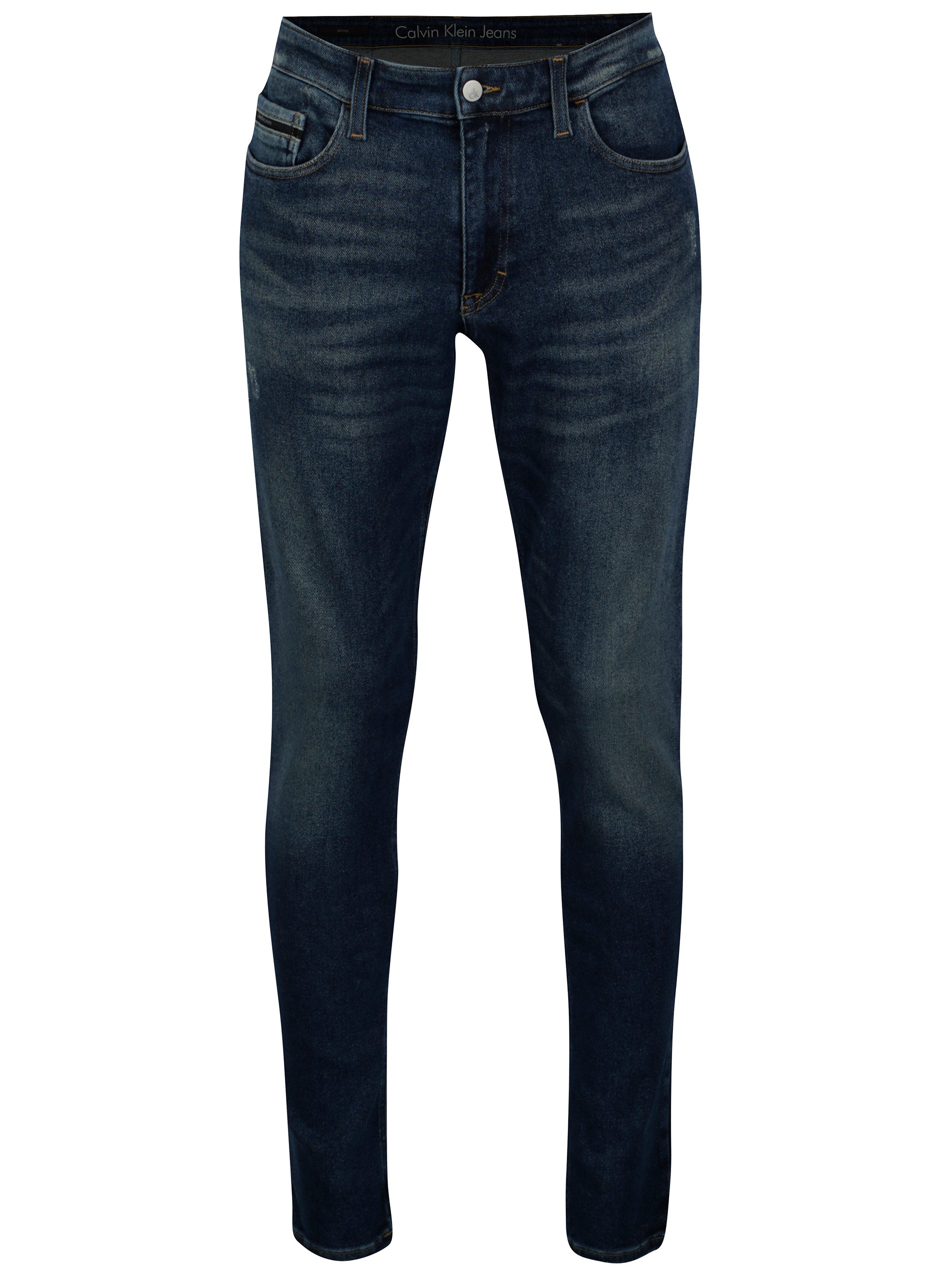 Tmavě modré pánské skinny džíny s vyšisovaným efektem Calvin Klein Jeans