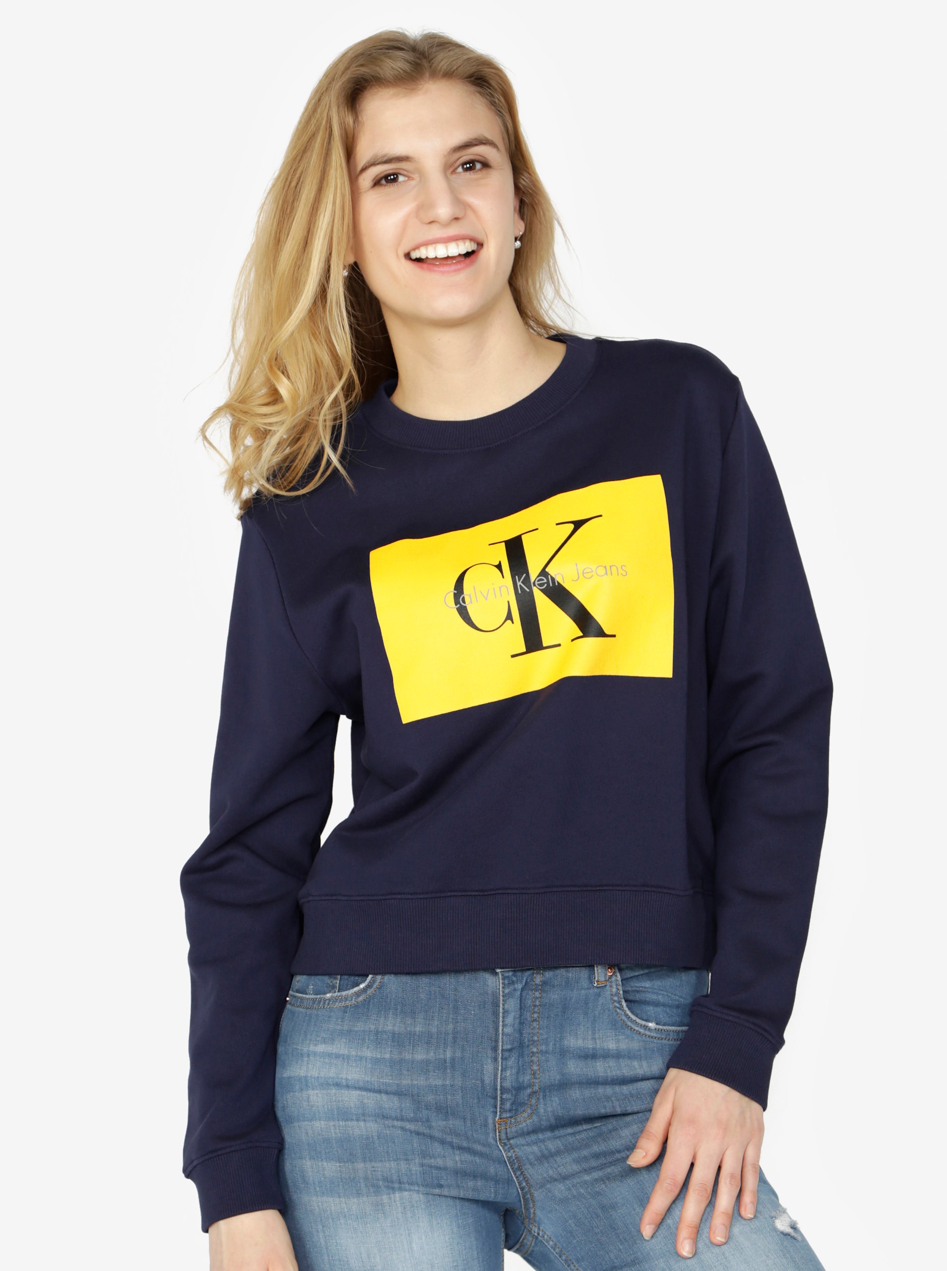 Tmavě modrá dámská mikina s potiskem Calvin Klein Jeans Hebe
