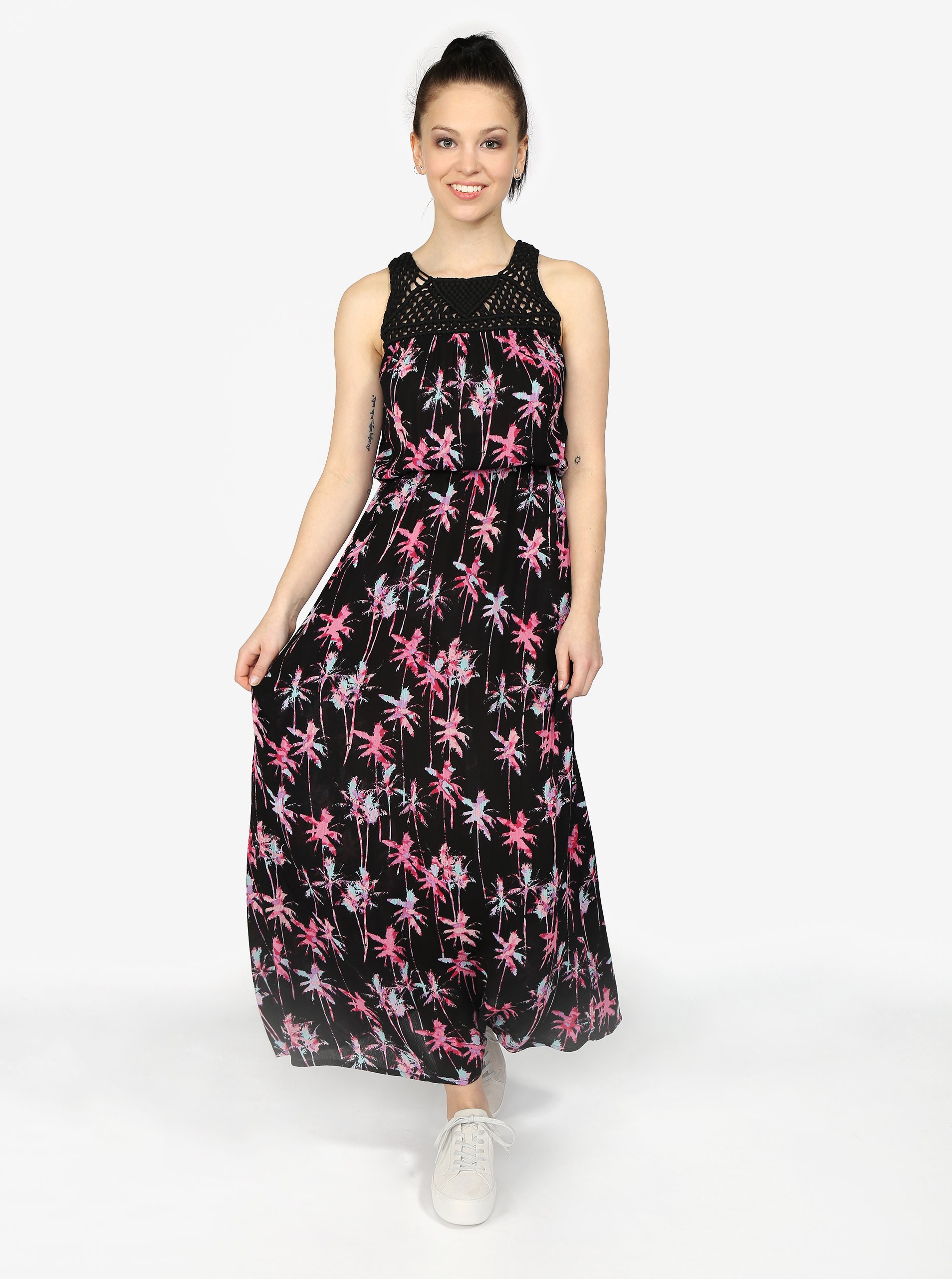 Černé vzorované maxi šaty Superdry