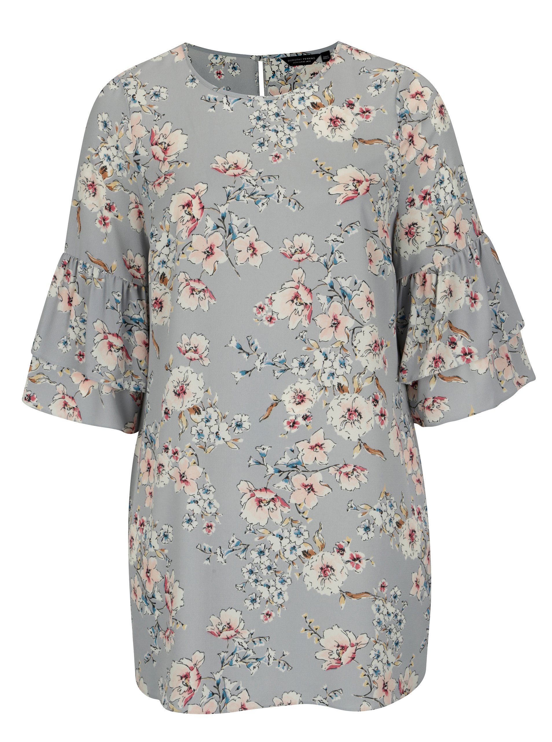 Světle modré květované šaty s volány Dorothy Perkins Curve