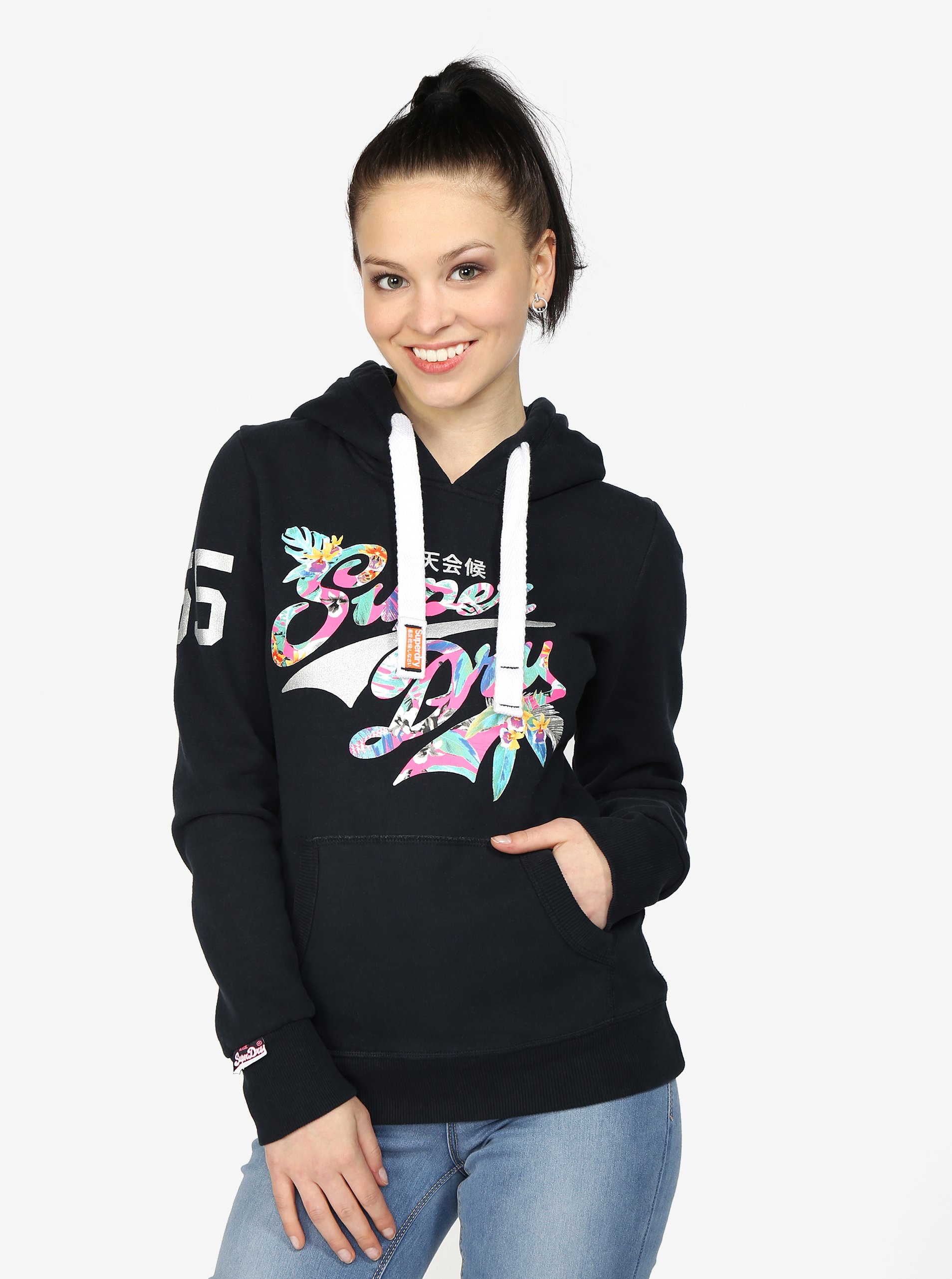 Tmavě modrá dámská mikina s kapucí Superdry