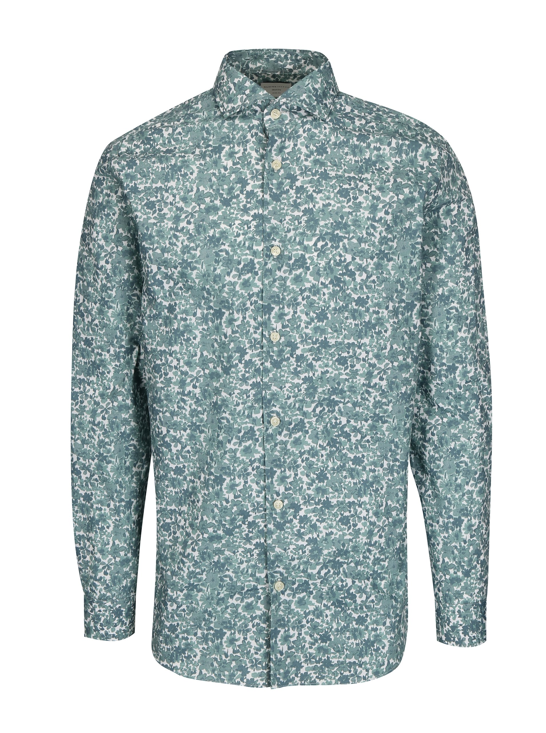 Bílo-zelená vzorovaná slim fit košile Selected Homme One Sel