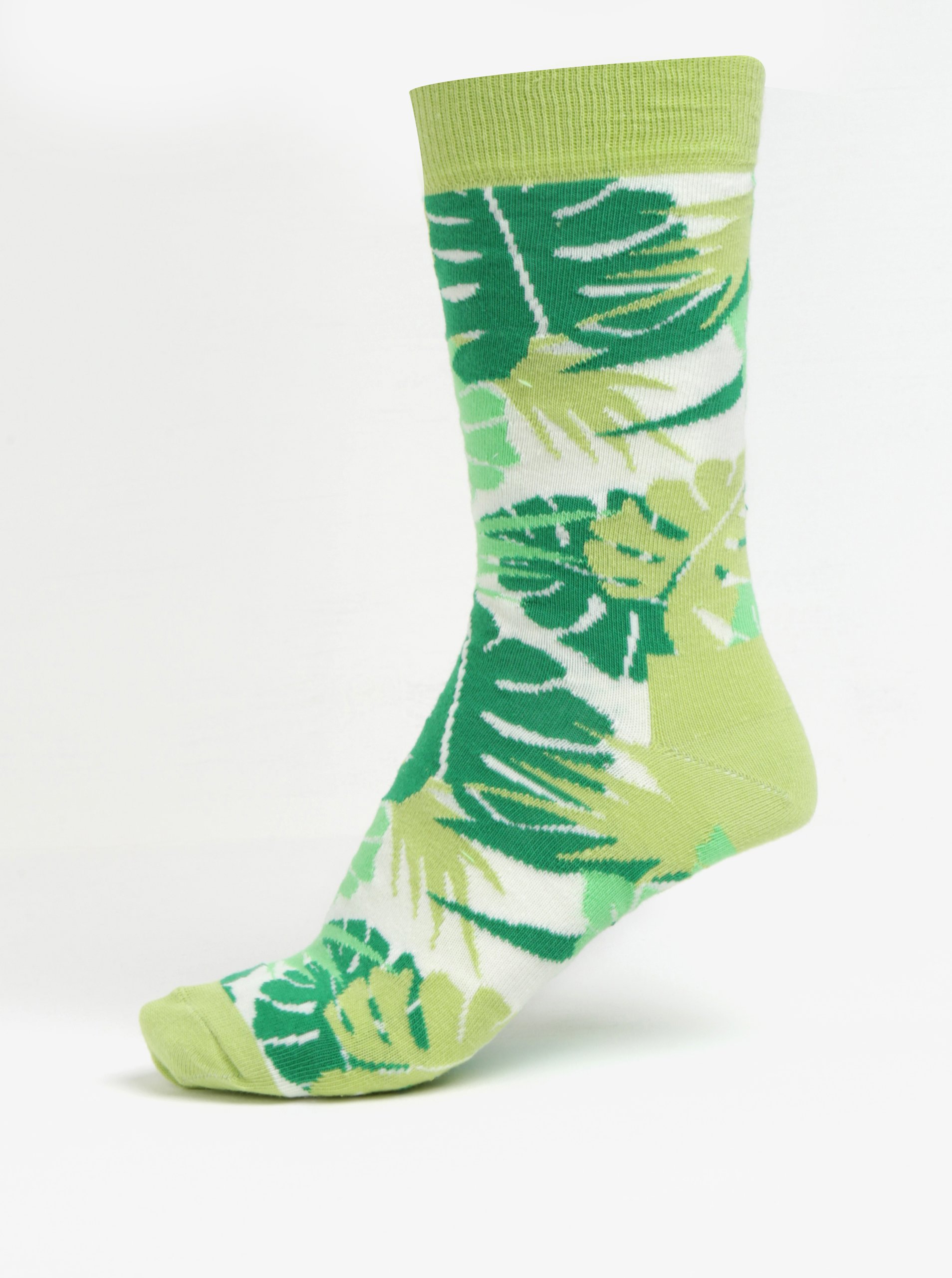 Zelené dámské ponožky s motivem listů Happy Socks Jungle