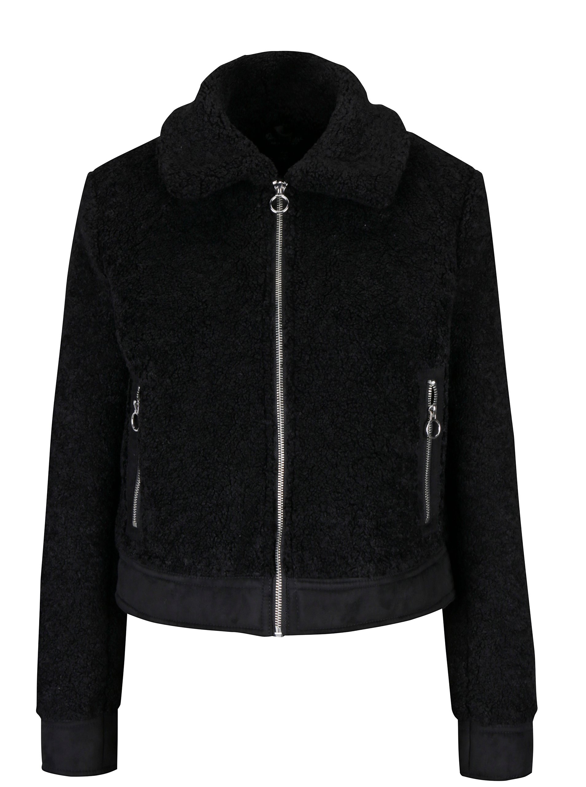 Černá bunda z umělého kožíšku Miss Selfridge