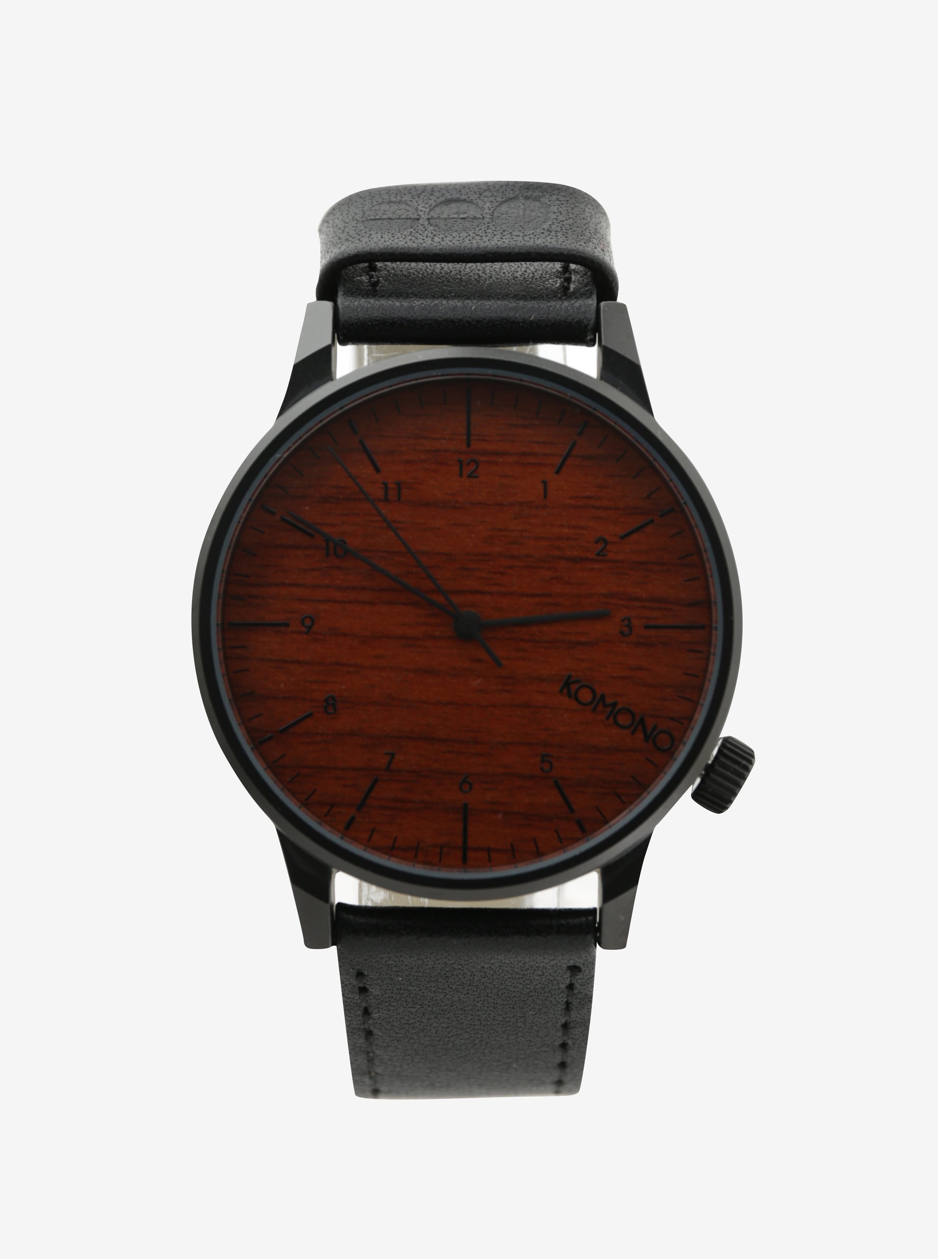 Černé unisex hodinky s koženým páskem Komono Winston