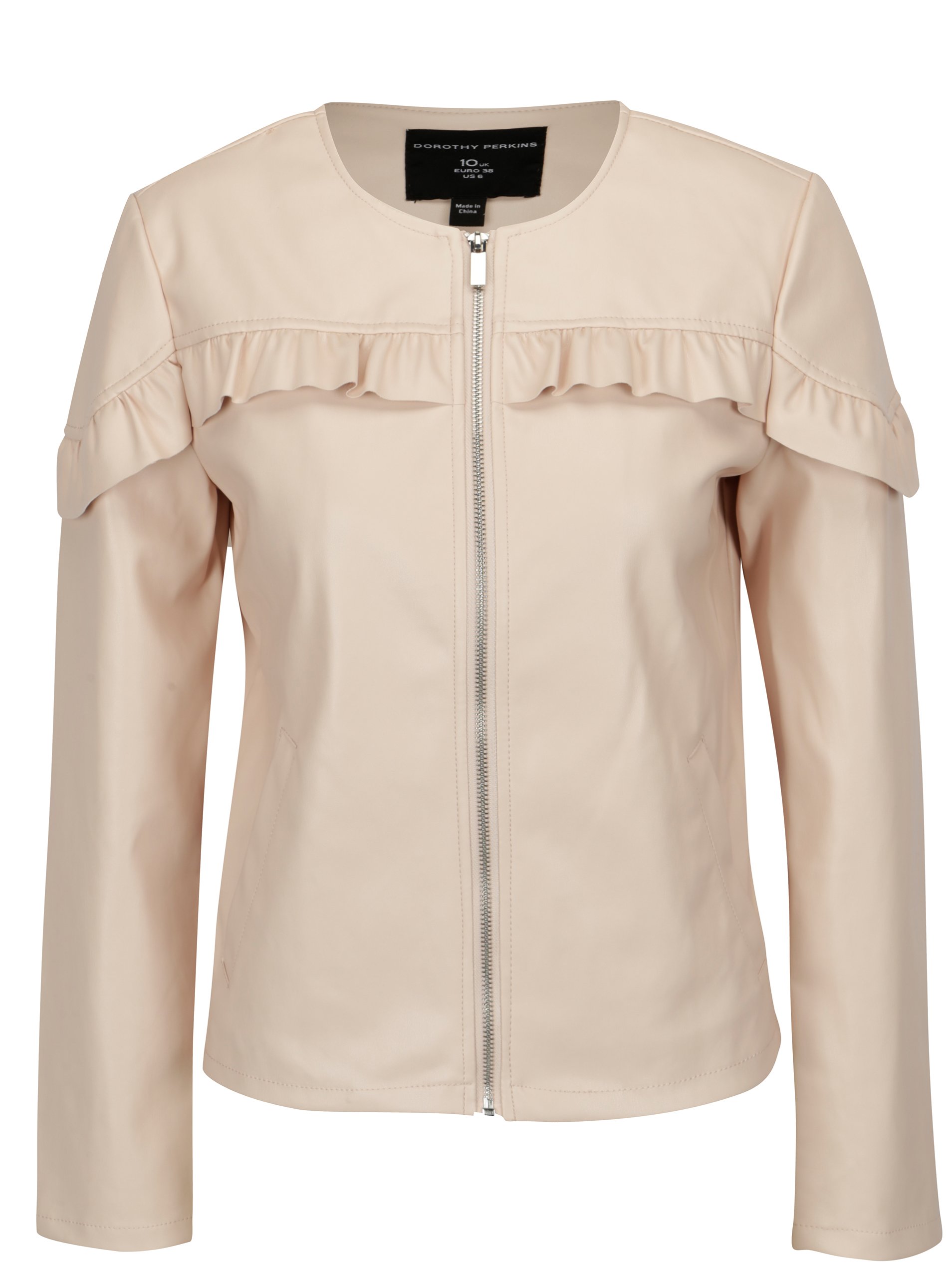 Starorůžová koženková bunda s volánem Dorothy Perkins