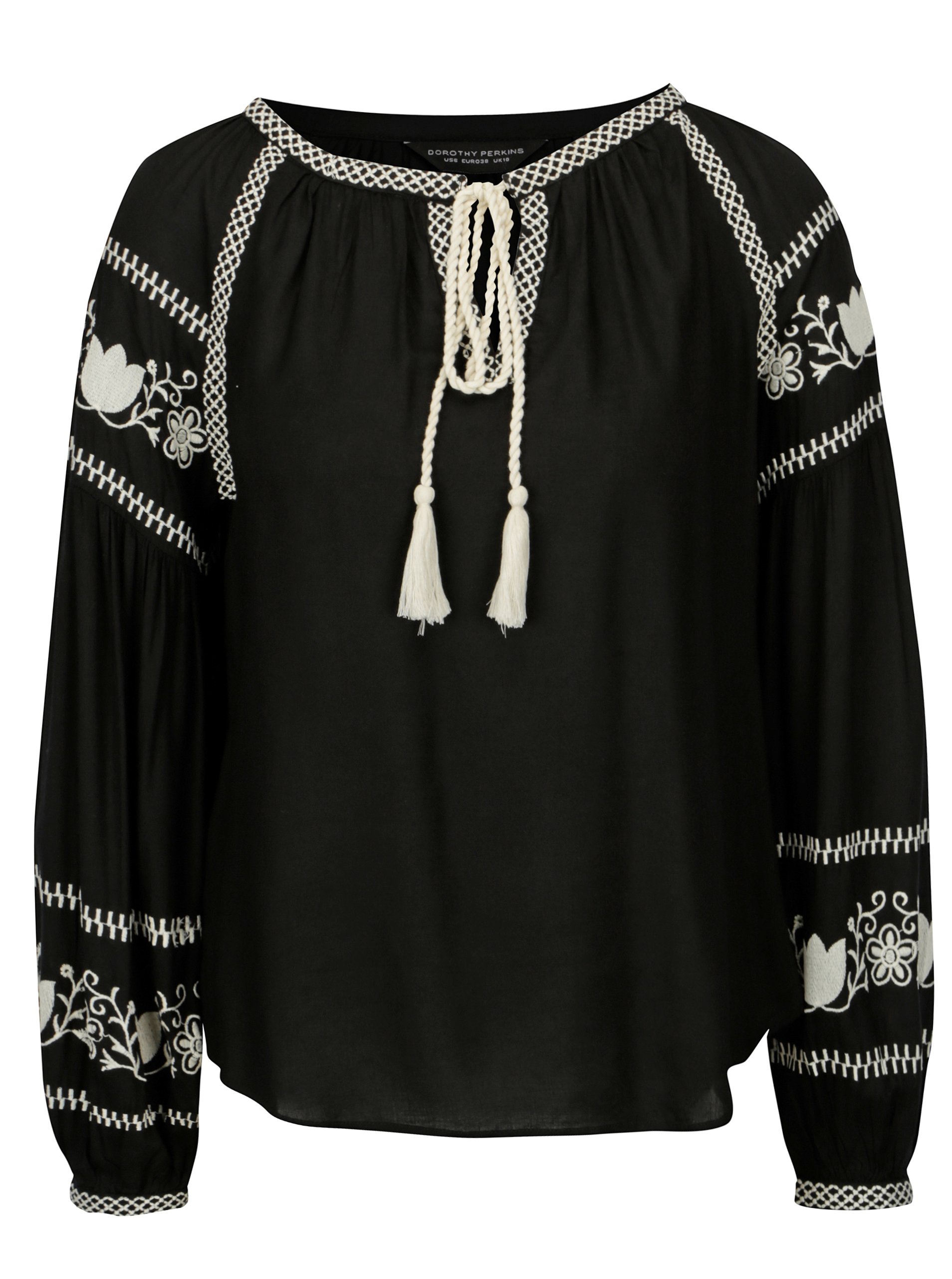 Černá halenka s vyšívaným vzorem Dorothy Perkins