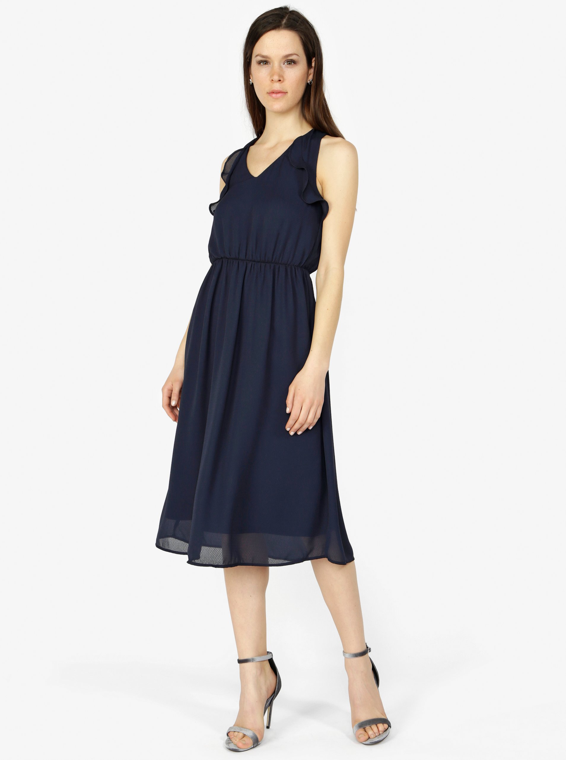Tmavě modré šaty s volány VERO MODA Iris