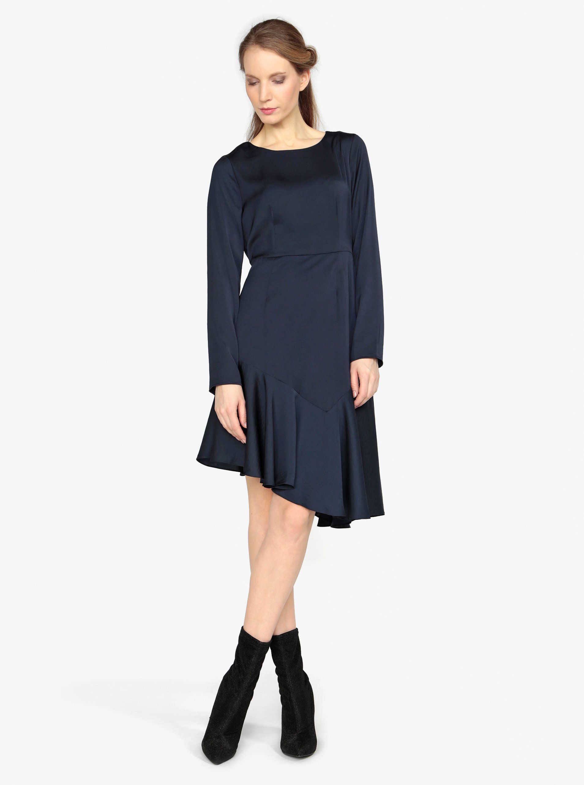 Tmavě modré asymetrické šaty s dlouhým rukávem VERO MODA Elsa