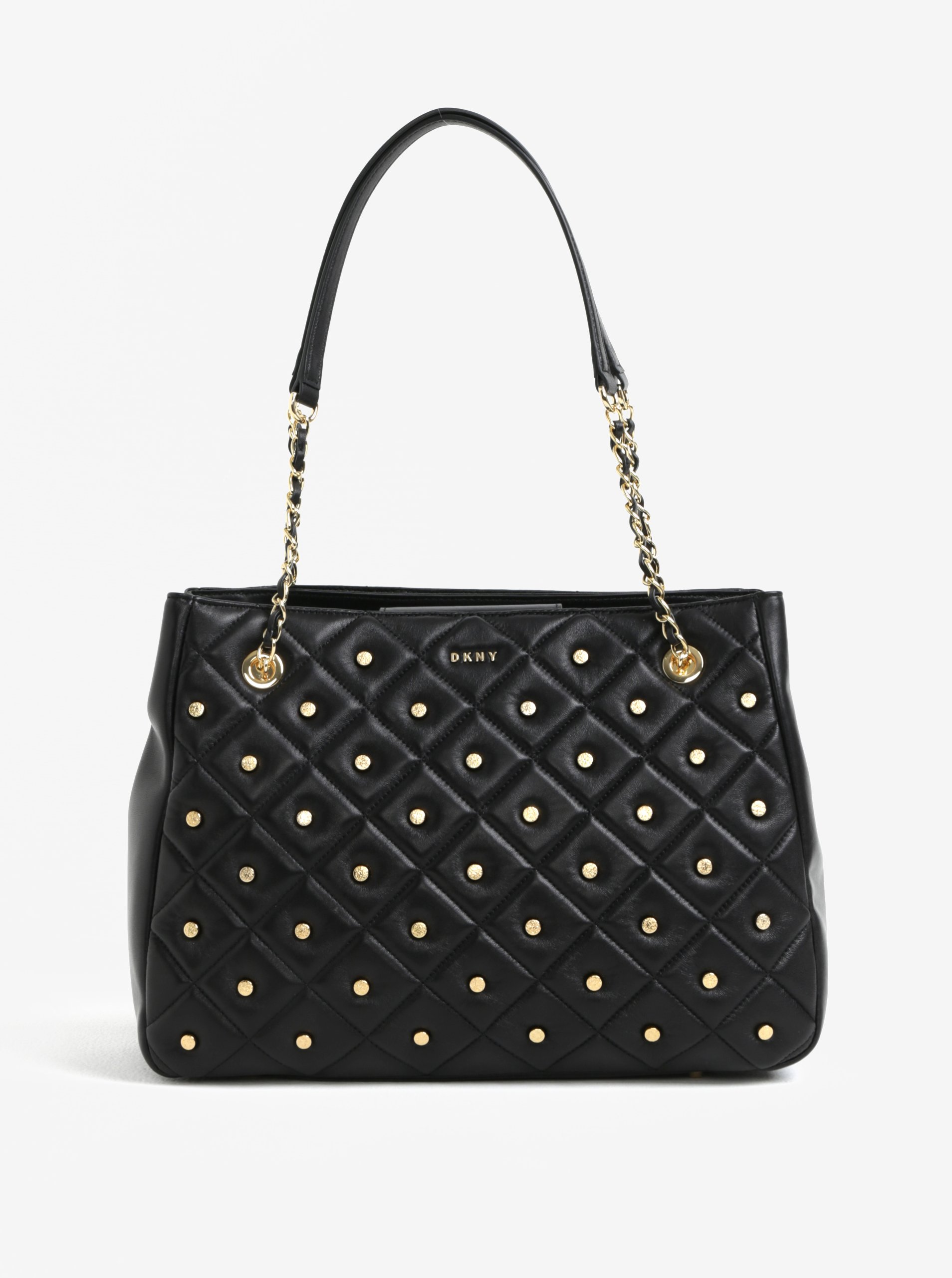 Černá velká kožená kabelka s detaily ve zlaté barvě DKNY Barbara