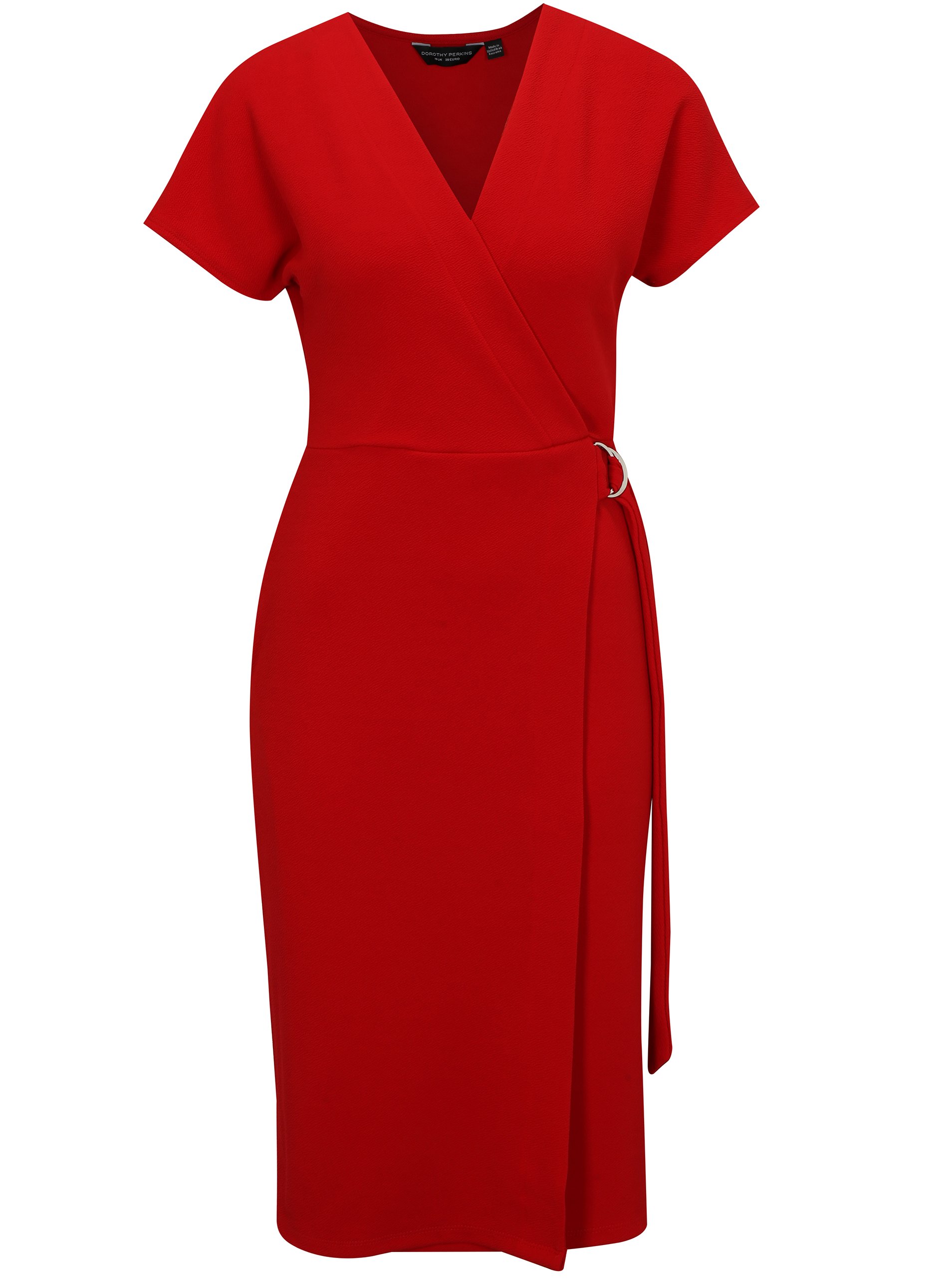 Červené šaty s překládaným výstřihem Dorothy Perkins