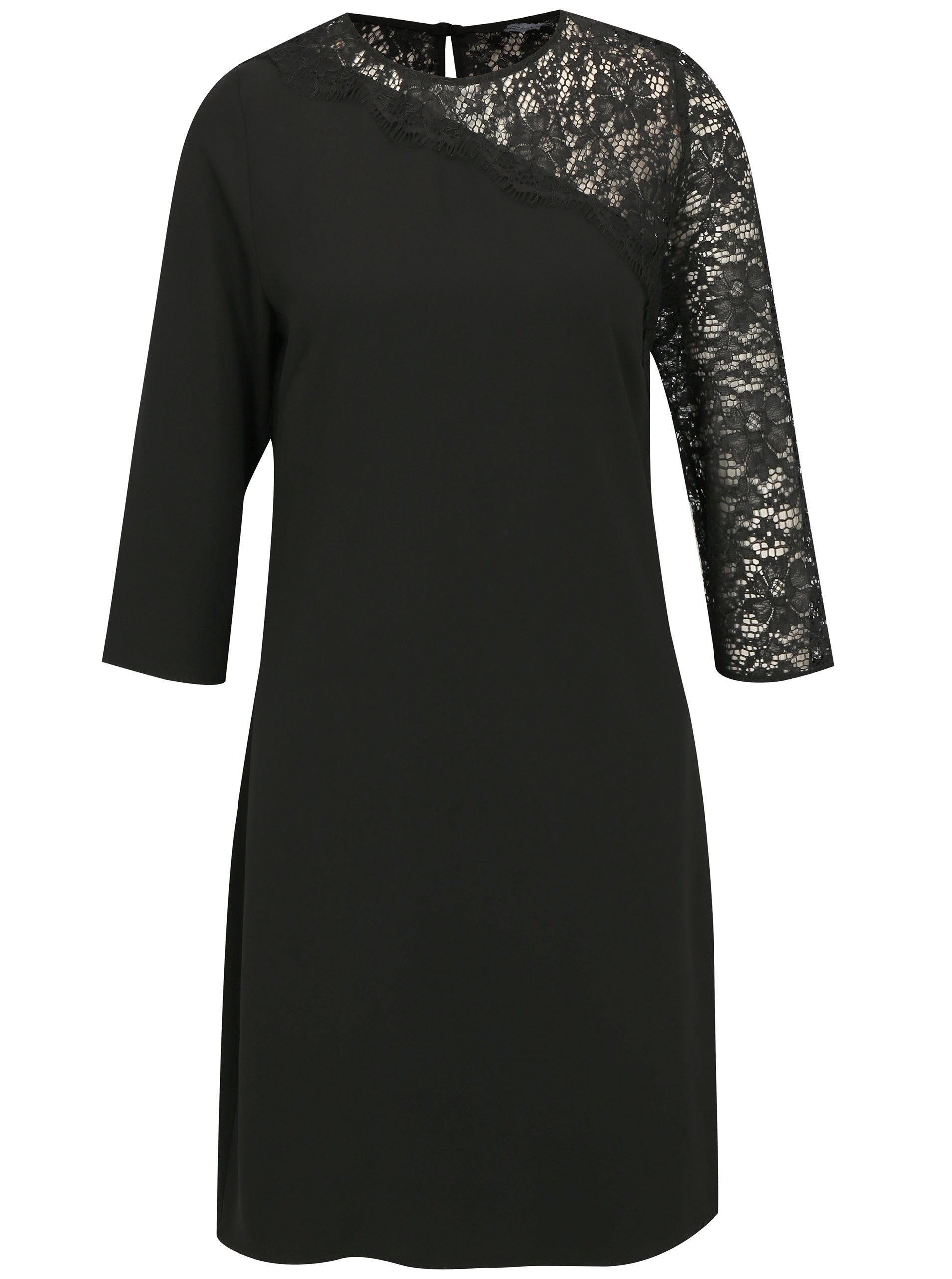 Černé šaty s 3/4 rukávem a krajkou Dorothy Perkins
