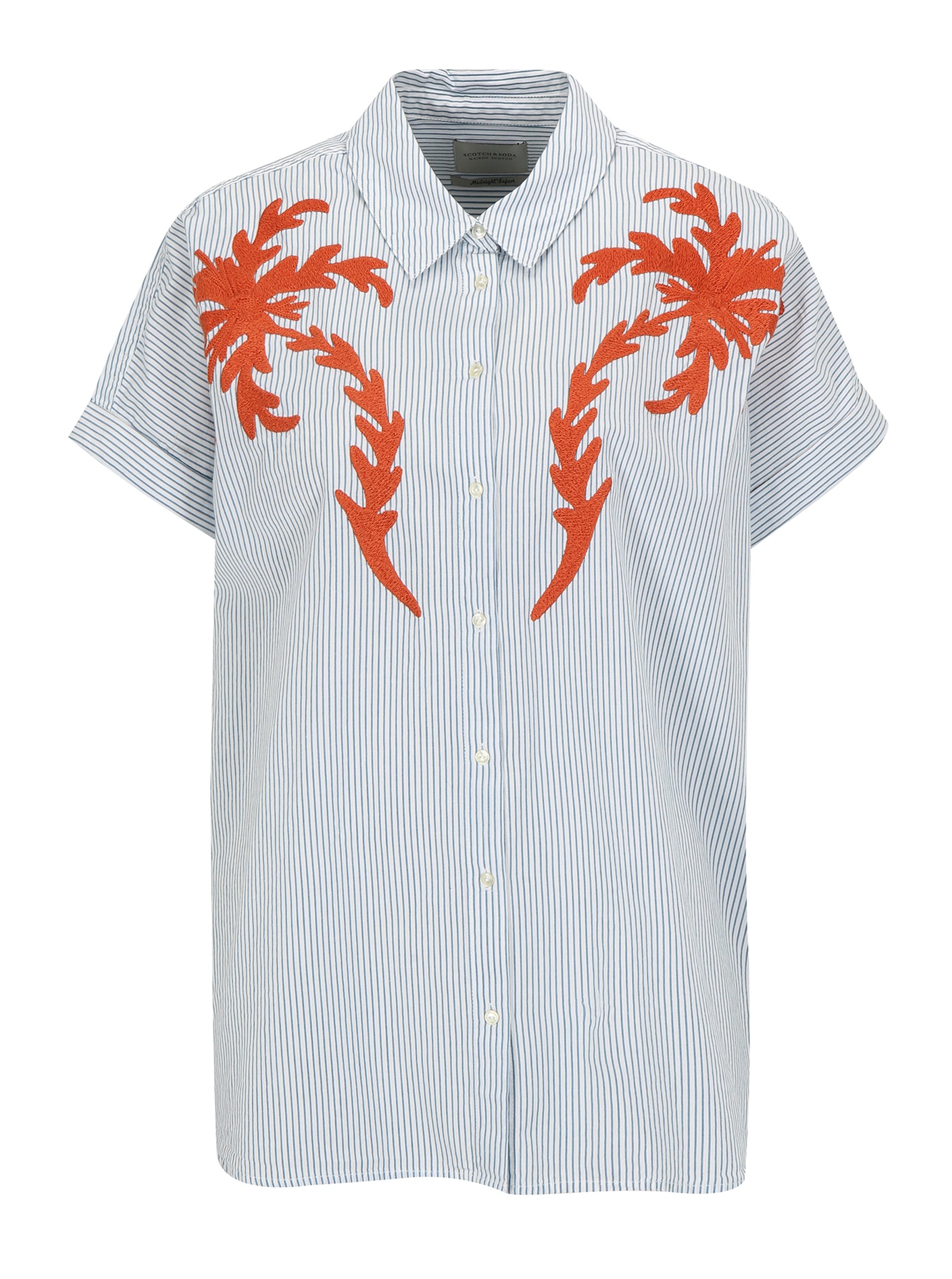 Modro-krémová pruhovaná košile s výšivkou Scotch & Soda