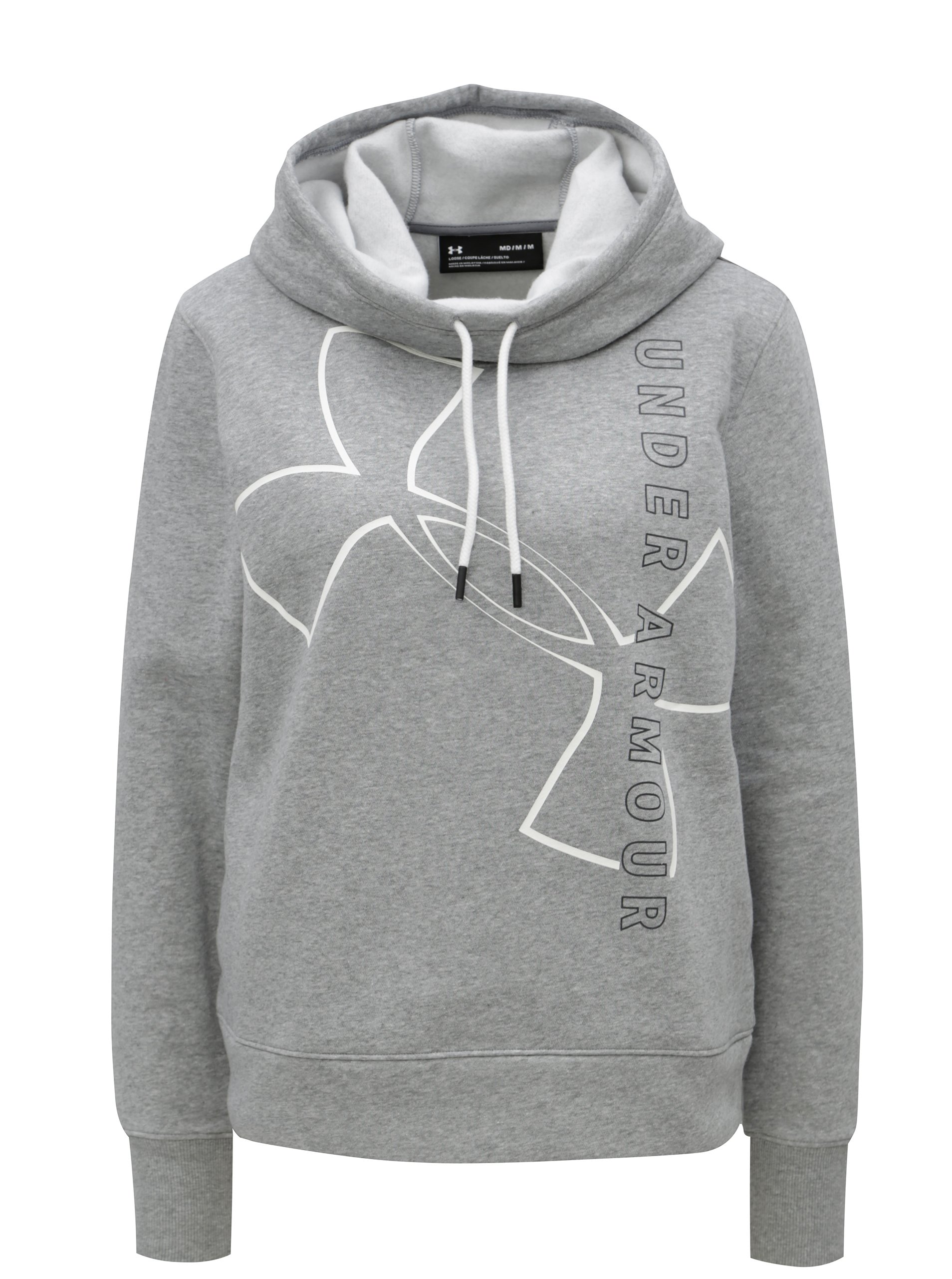 Šedá žíhaná dámská mikina s kapucí a potiskem Under Armour