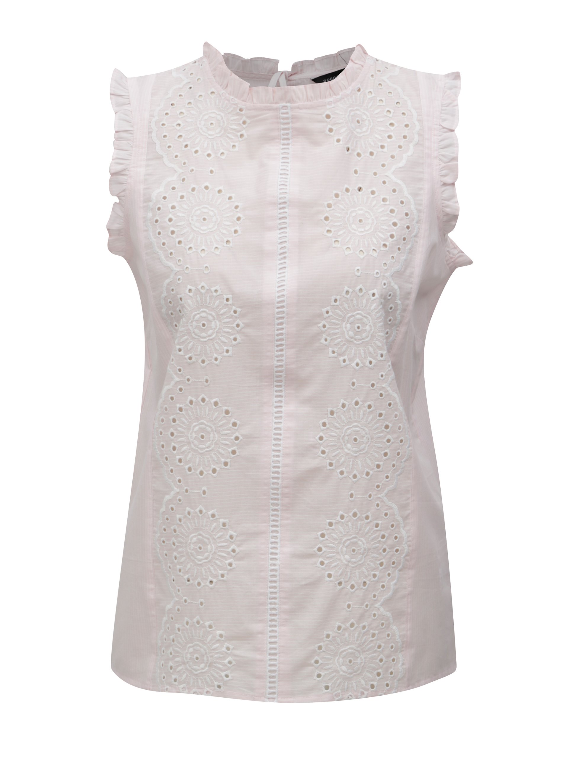 Světle růžová pruhovaná halenka s madeirou Dorothy Perkins