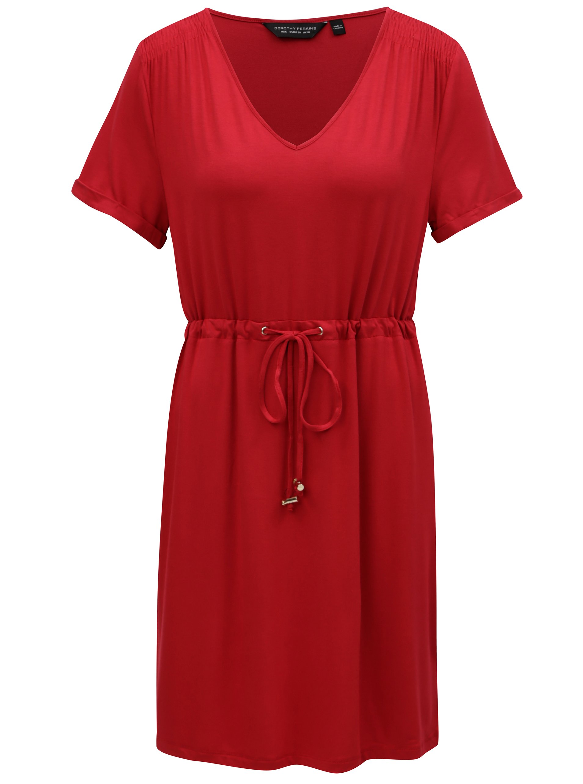 Červené šaty se stahováním v pase Dorothy Perkins