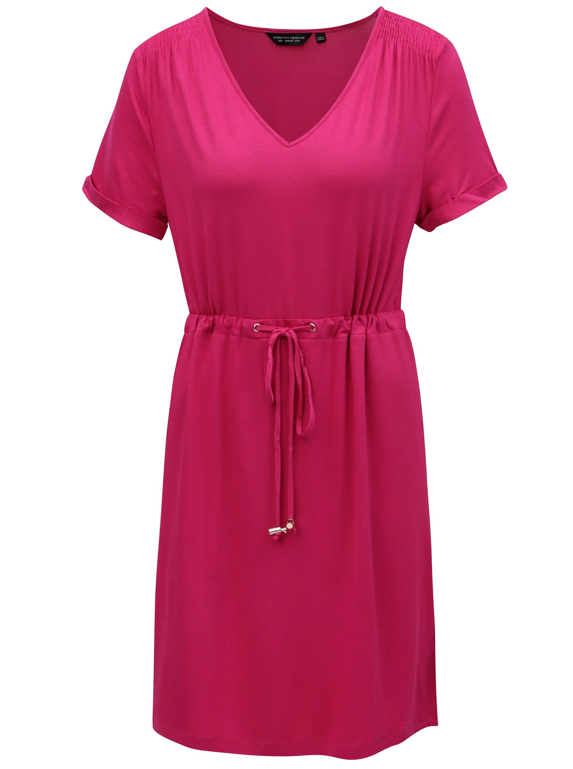Tmavě růžové šaty se stahováním v pase Dorothy Perkins