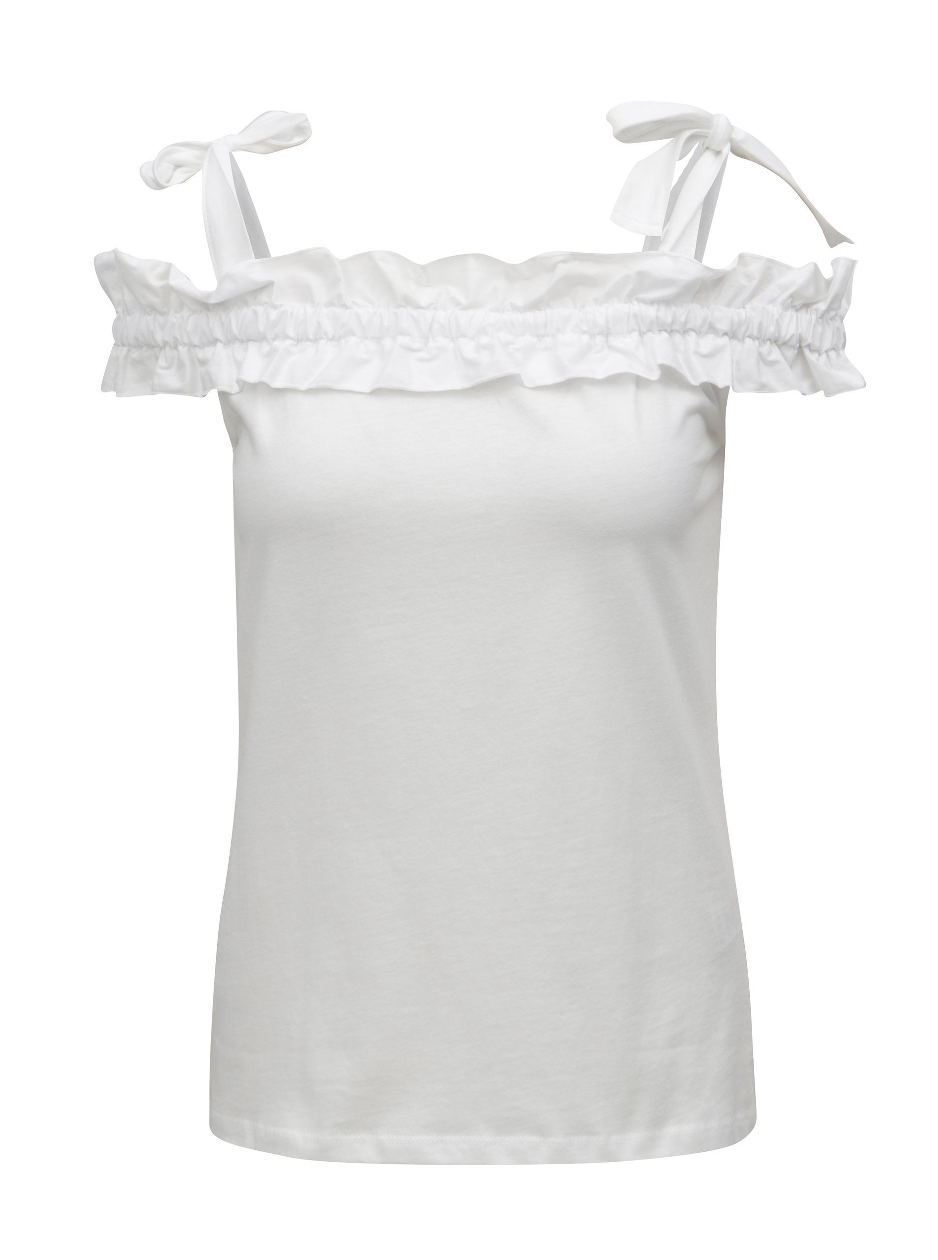 Bílý top s volánem a ramínky na zavazování Dorothy Perkins
