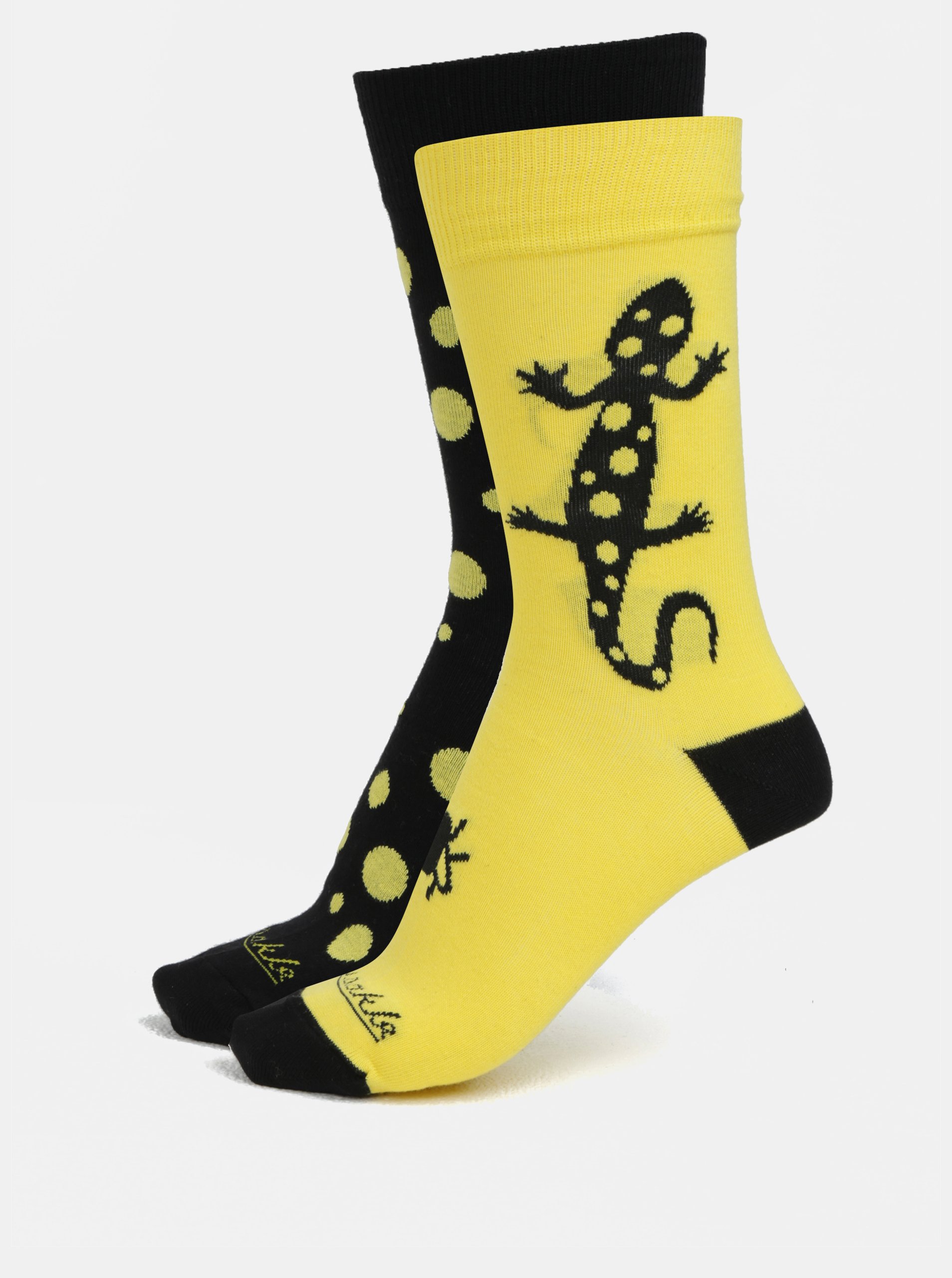 Černo-žluté unisex ponožky s motivem ještěrky Fusakle Salamandra