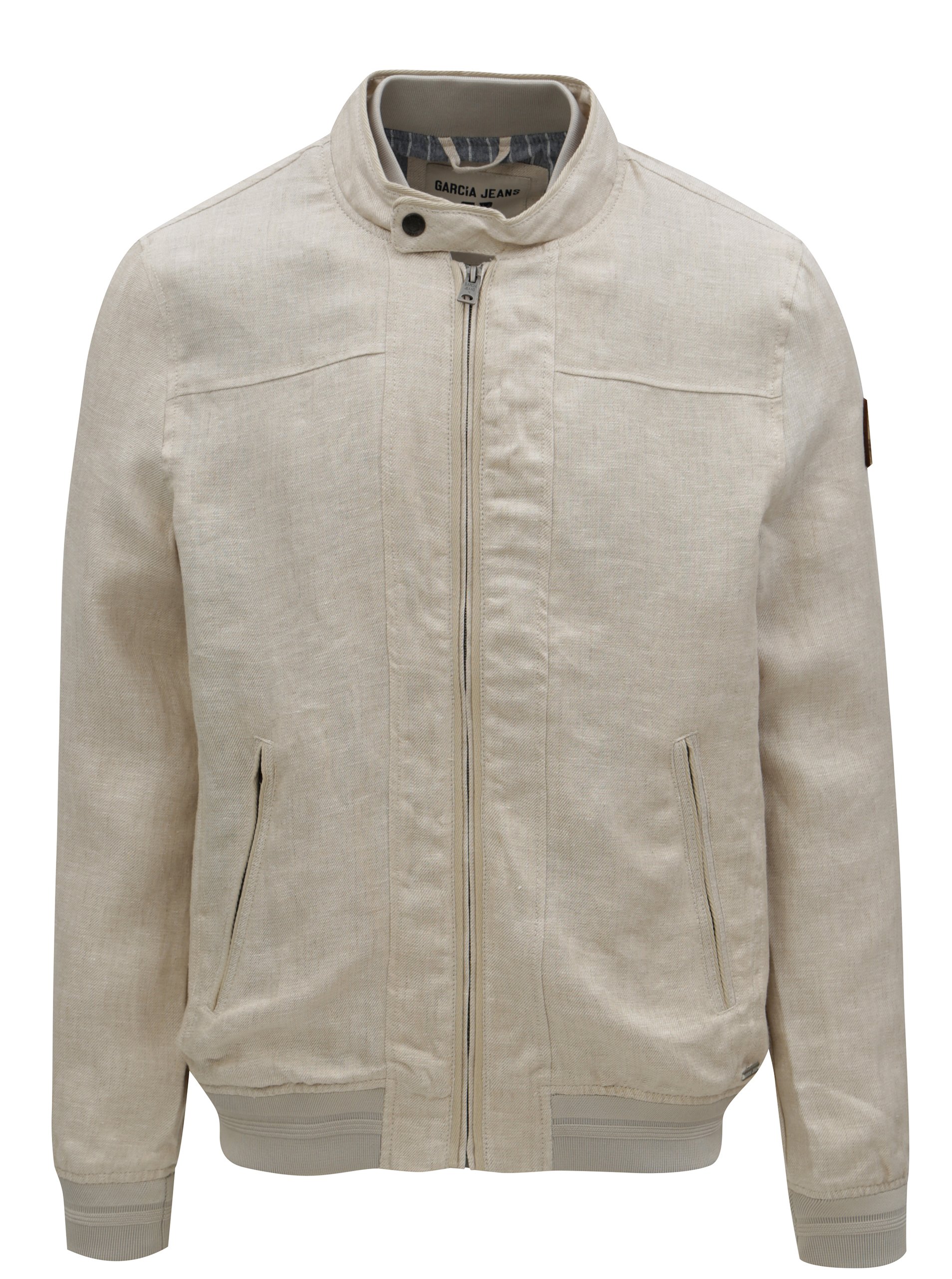 Béžový pánský žíhaný lněný bomber Garcia Jeans