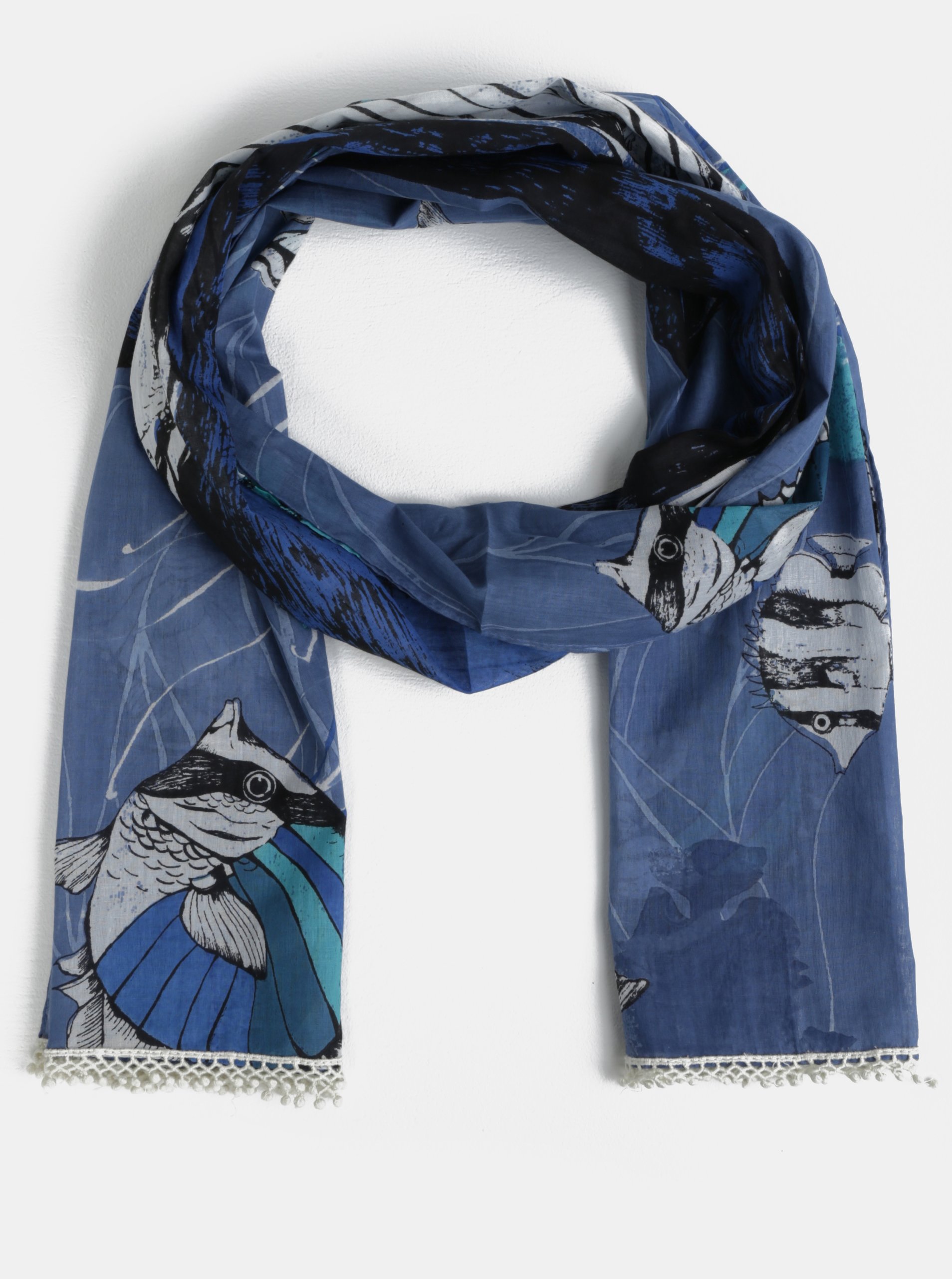 Modrý šátek s motivem velryby Disaster Scarf