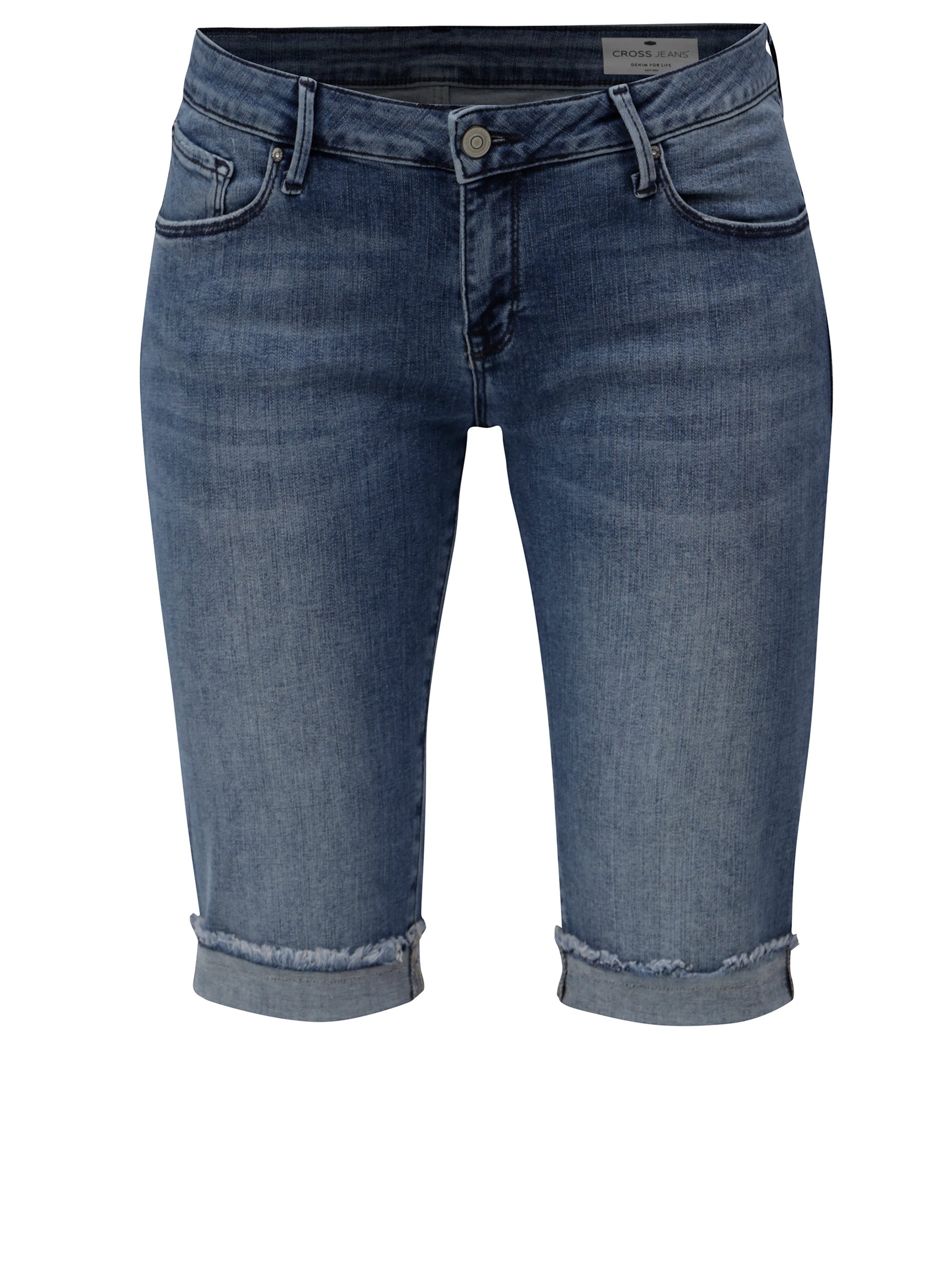 Modré dámské regular slim džínové kraťasy s nízkým pasem Cross Jeans
