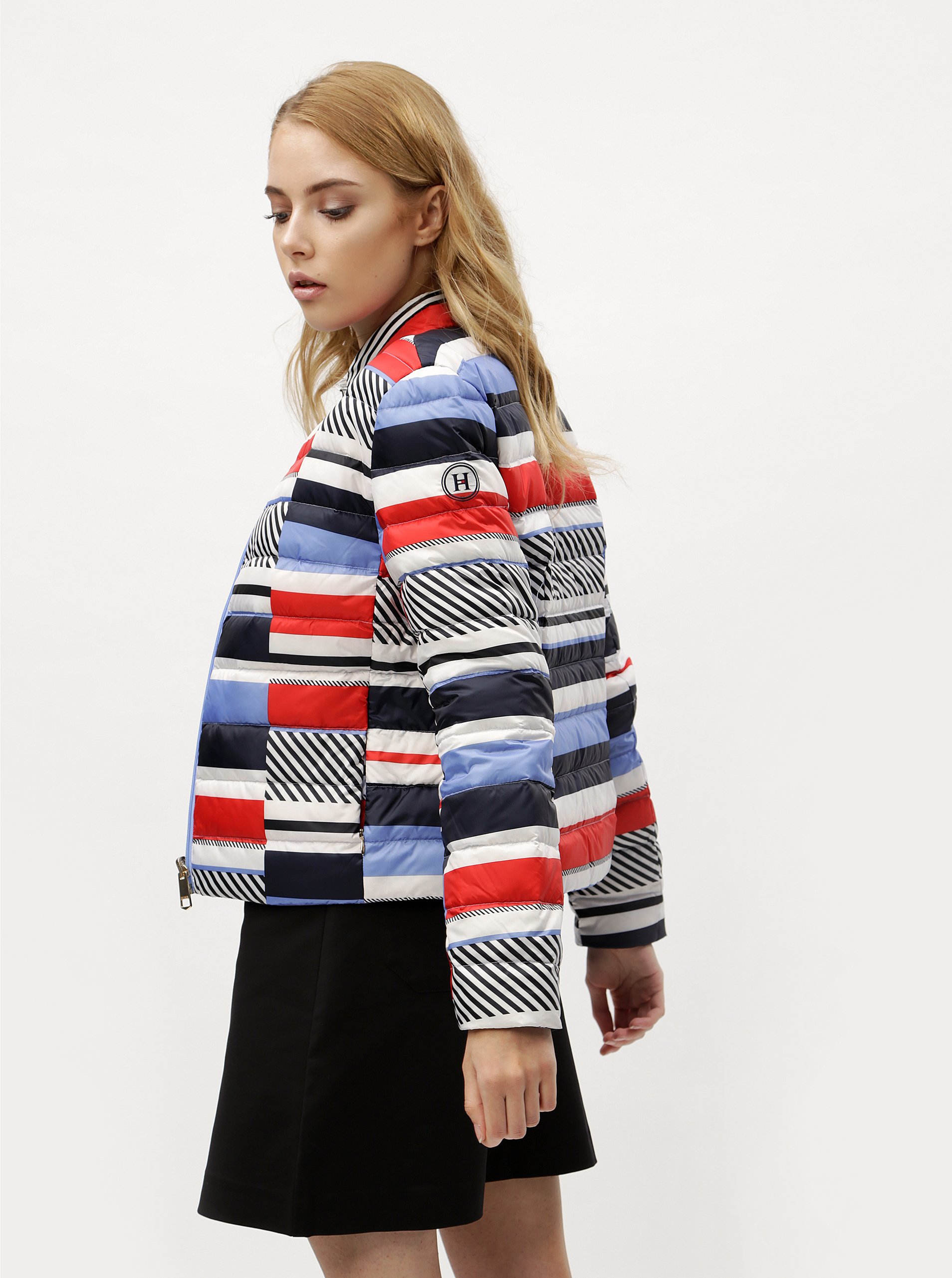 Červeno-modrá dámská voděodpudivá oboustranná péřová bunda Tommy Hilfiger