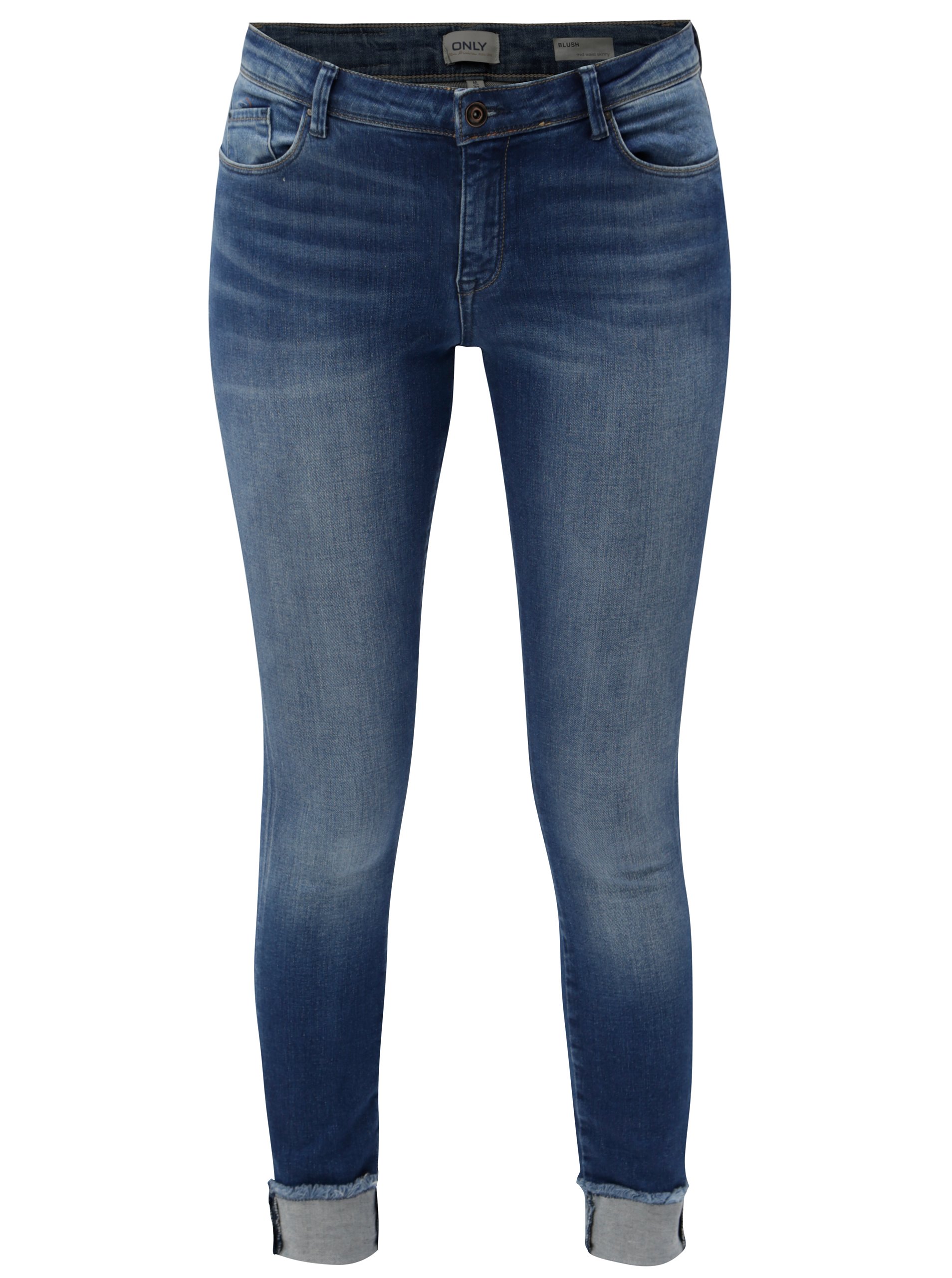 Modré regular skinny džíny s vyšisovaným efektem ONLY Carmen
