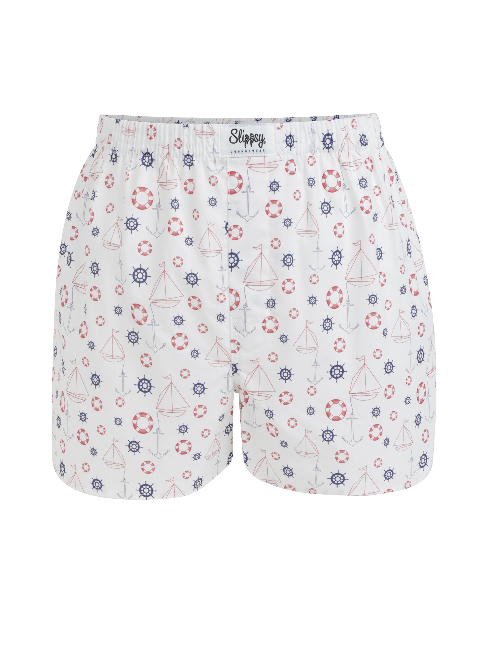 Bílé pánské trenýrky s motivem kotev a plachetnic Slippsy Sailor Boy