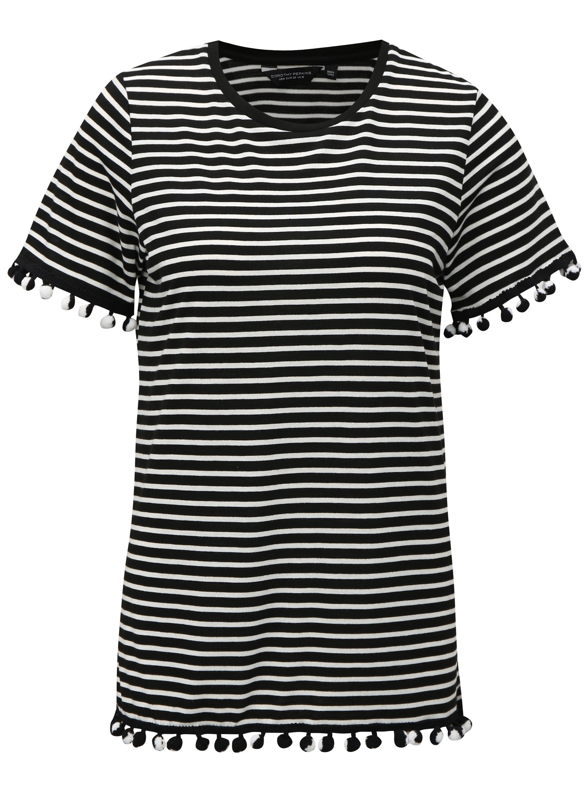 Bílo-černé pruhované tričko s bambulemi Dorothy Perkins
