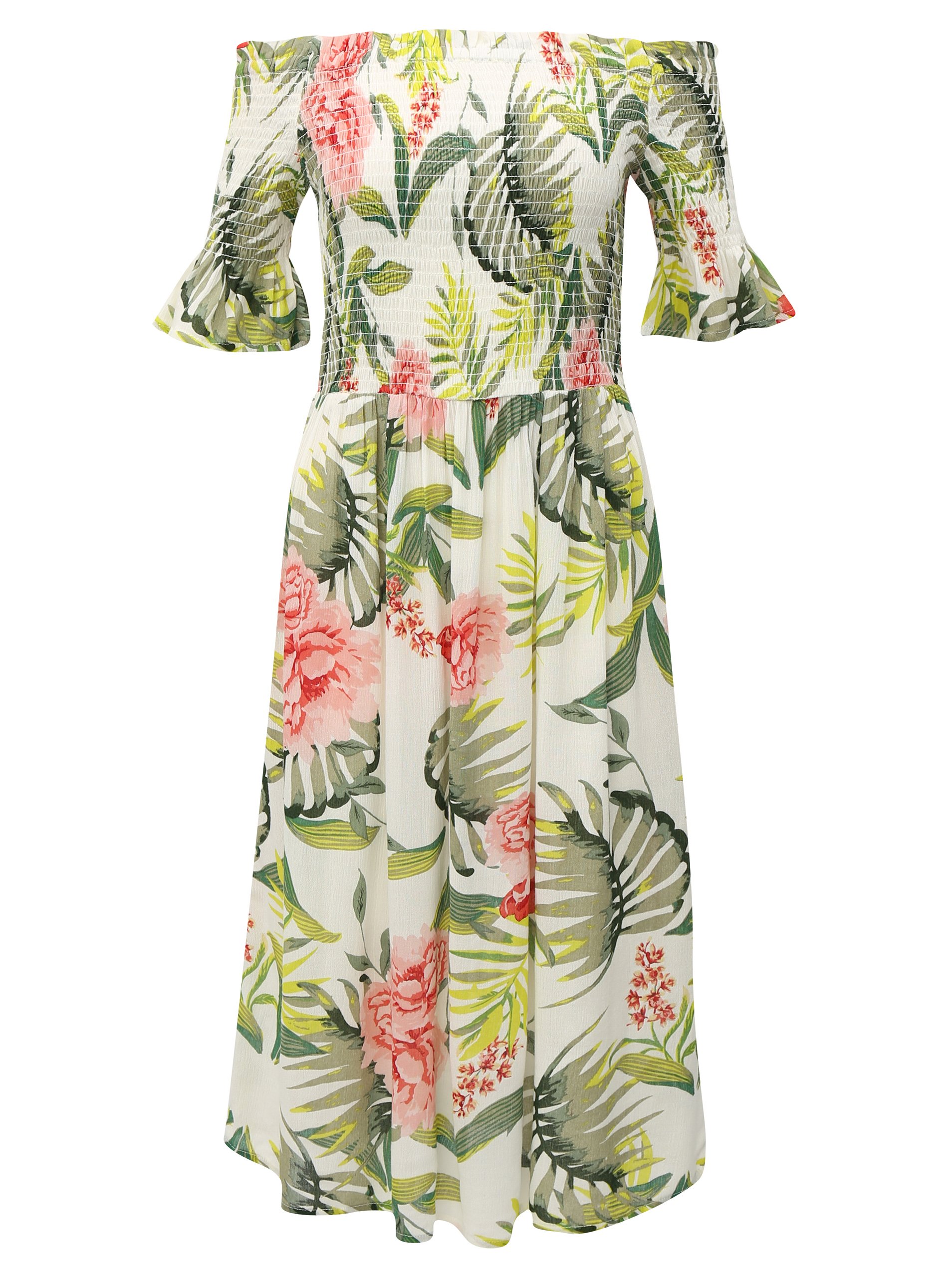 Zeleno-bílé šaty s odhalenými rameny Dorothy Perkins