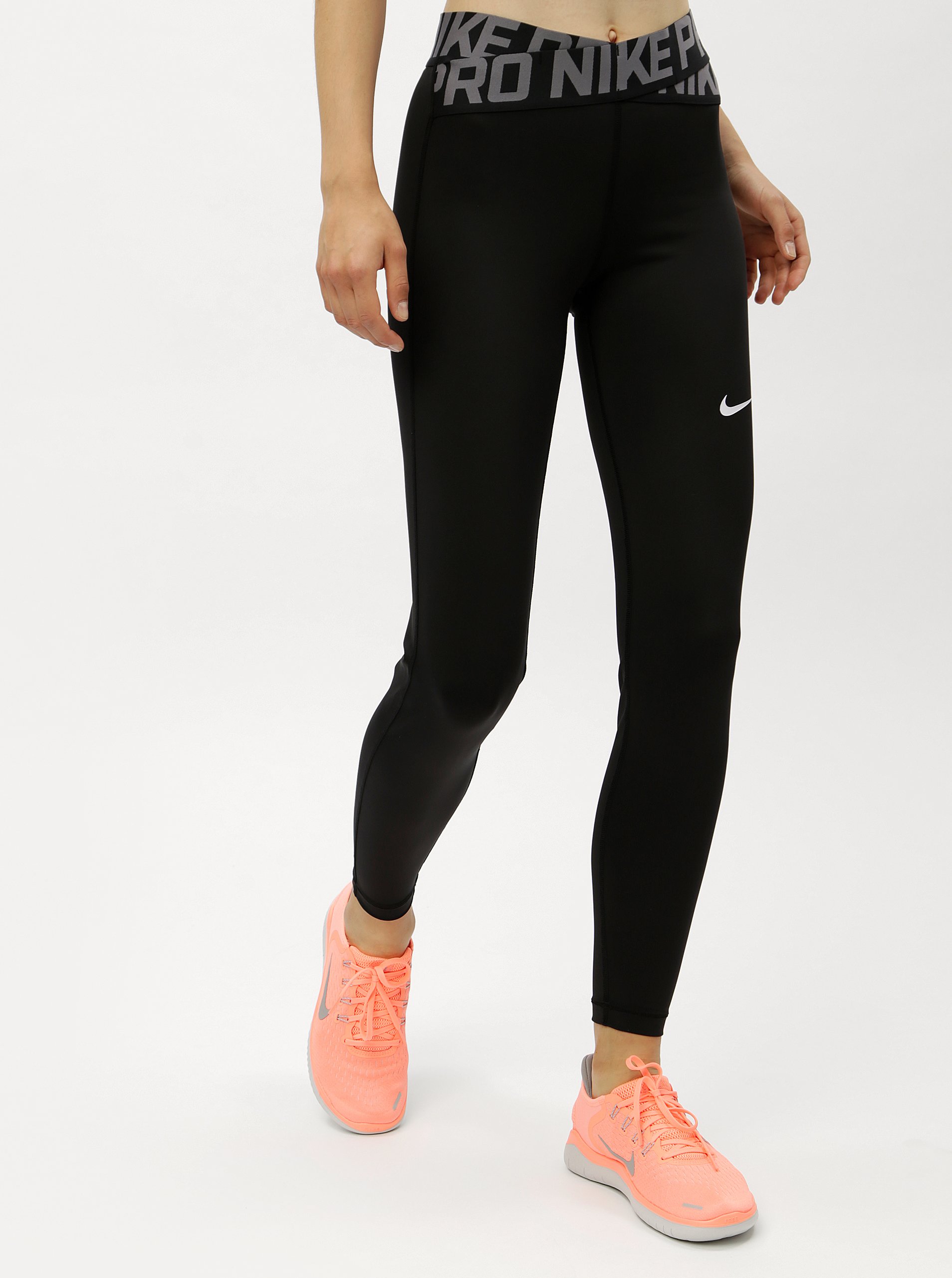 Černé dámské funkční legíny s pásy s logem v pase Nike Crossover
