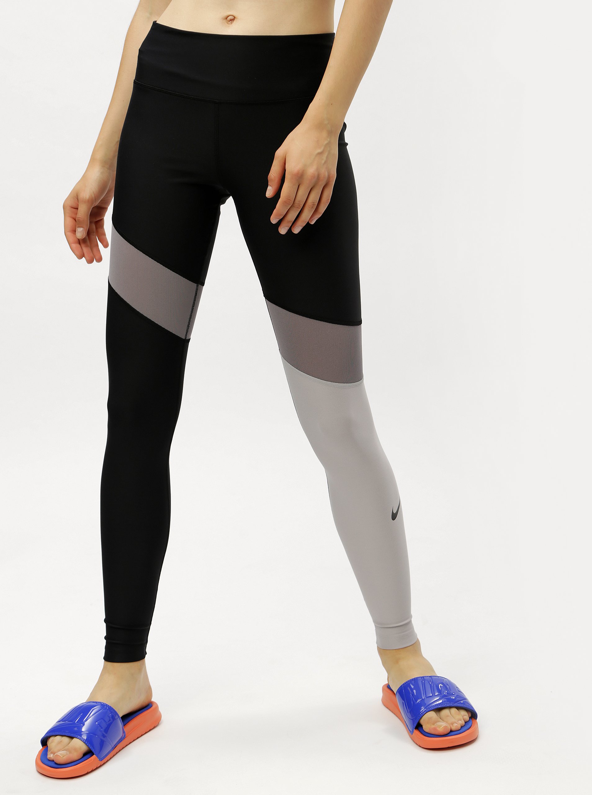 Šedo-černé dámské funkční legíny Nike Poly